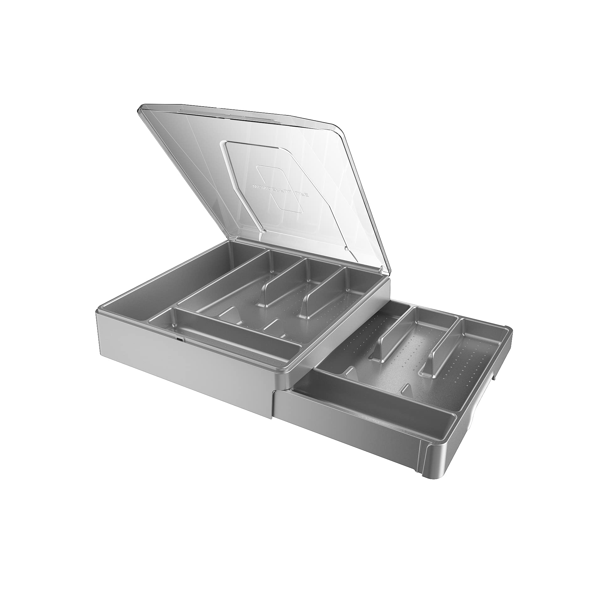 Kurberson Double Layer Silverware Organizer With Lid, Utensil Holder With Cover, Flatware Cutlery Storage Oranizer, Gray