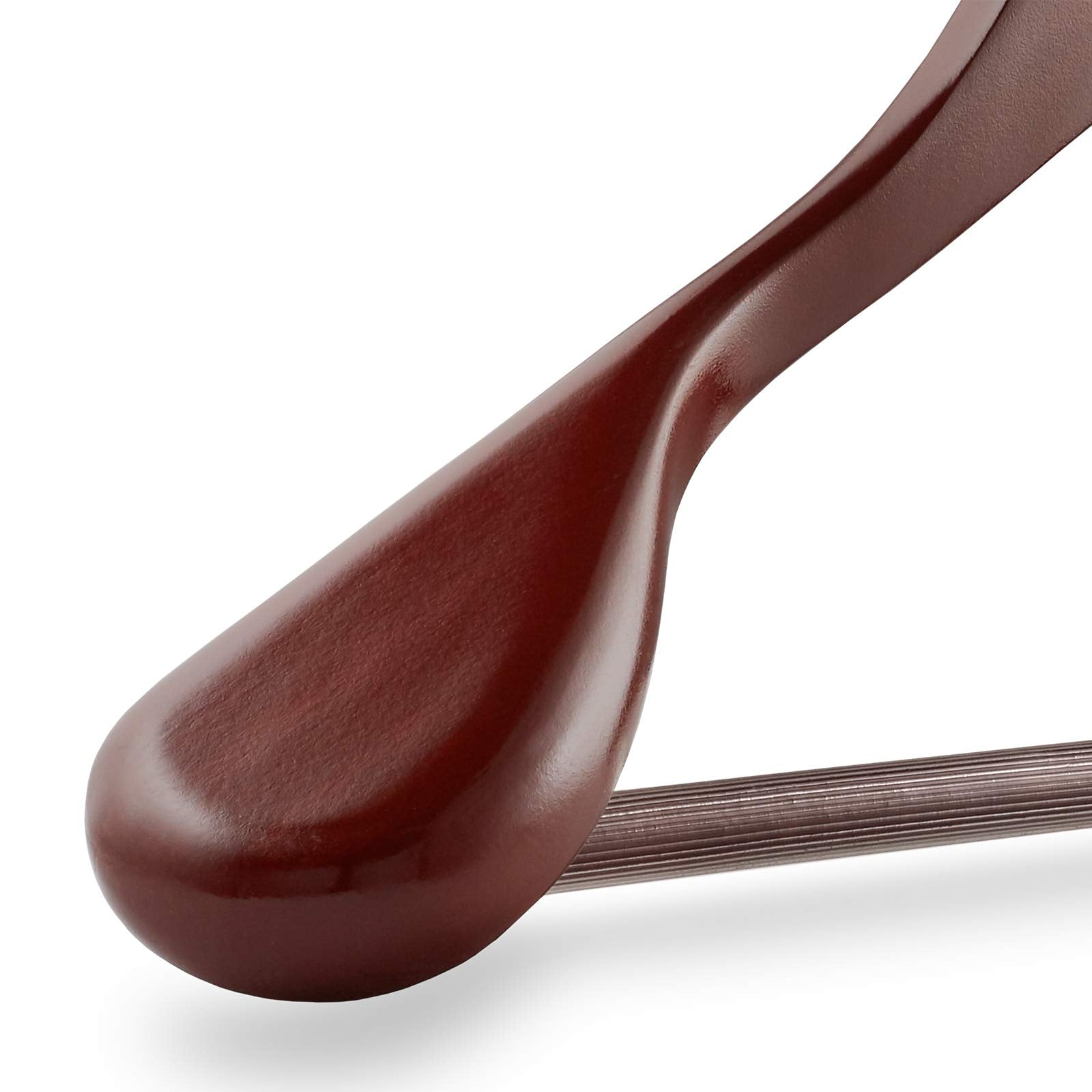 Casafield - 6 Cherry Wide Shoulder Wooden Suit Hangers - Premium Lotus Wood, Non-Slip Pant Bar & Chrome Swivel Hook For Dress Cl