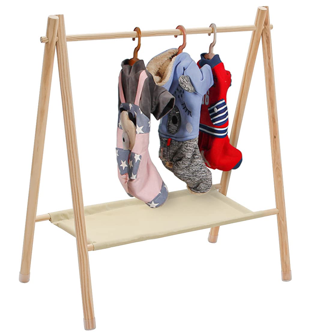 Morimoe Garment Rack For Pets/Dolls/Baby, Hanger Rack, Dress Up Storage, Clothes Organizer, Wooden (Beige, Large)