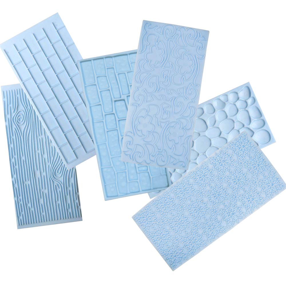 Joersh 6 Pack Fondant Texture Mats Wood Grain Brick Castle Wall Cobblestone Texture Design Mold Fondant Molds For Clay, Chocolat