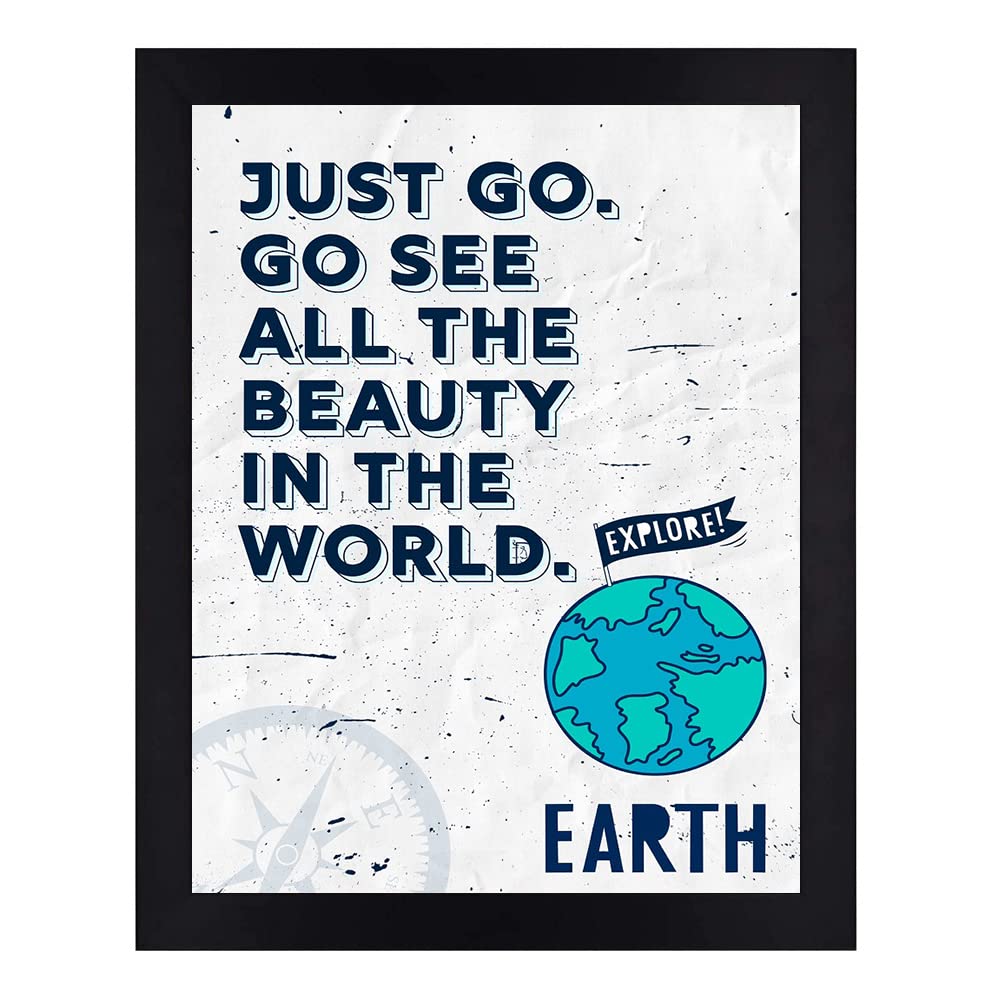 Interio Crafts Just Go Motivational Quote Framed Poster for Home Decor, Inspirational Travel Decor,Black (Frame Size :13X10 Inch