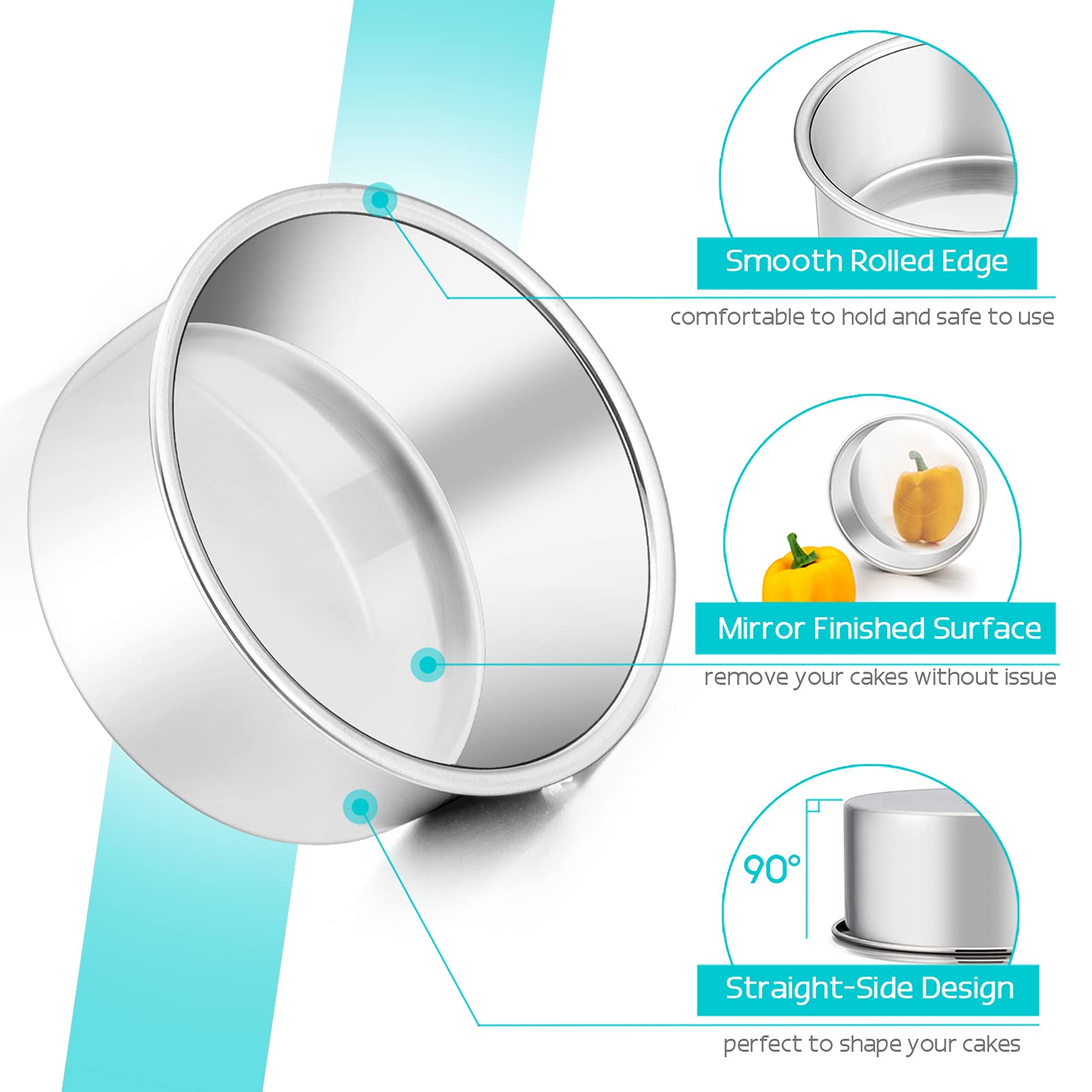 Teamfar 4 Inch Cake Pans, Stainless Steel 4 Pcs Small Round Cake Pan Set For Baking Roasting, Non-Toxic & Sturdy, Non-Stick & He