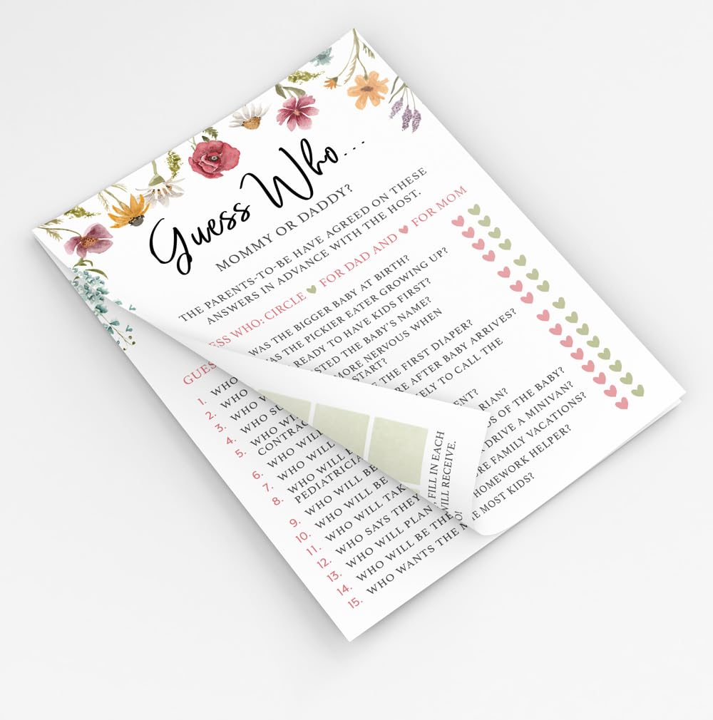 Printed Party Baby Shower Game Set, Baby In Bloom Wildflower, 4 Games And Activities (30 Guests)