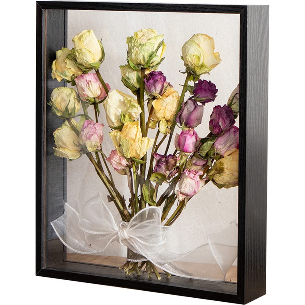 JOSON Wooden Dried Flower Photo Frame Dried Flower Display Stand Decorative Floating Photo Frame(8 * 12-black