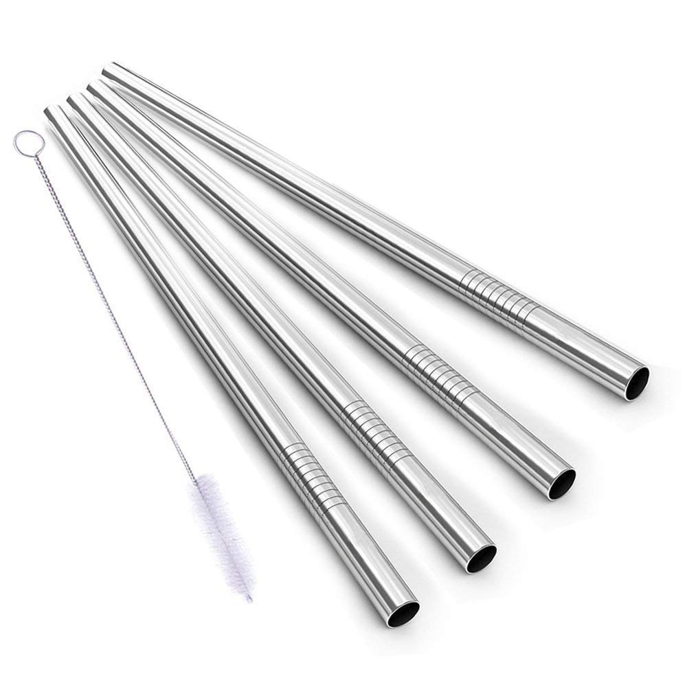 Alink Stainless Steel Smoothie Straws, 9 Inch X 0.31 In Reusable Metal Straws For Juice, Water, Smoothie, Set Of 4 With Cleaning