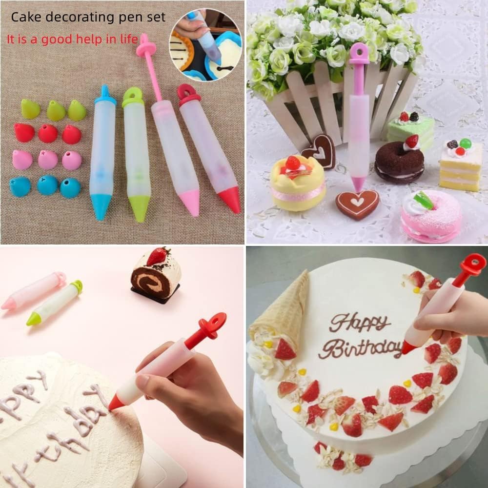 Pack Of 4 Dessert Decorating Cake Decorating Pens Kit,Cake Decorating Syringe Cylinder Used For Chocolate Jam, Lettering, Drawin