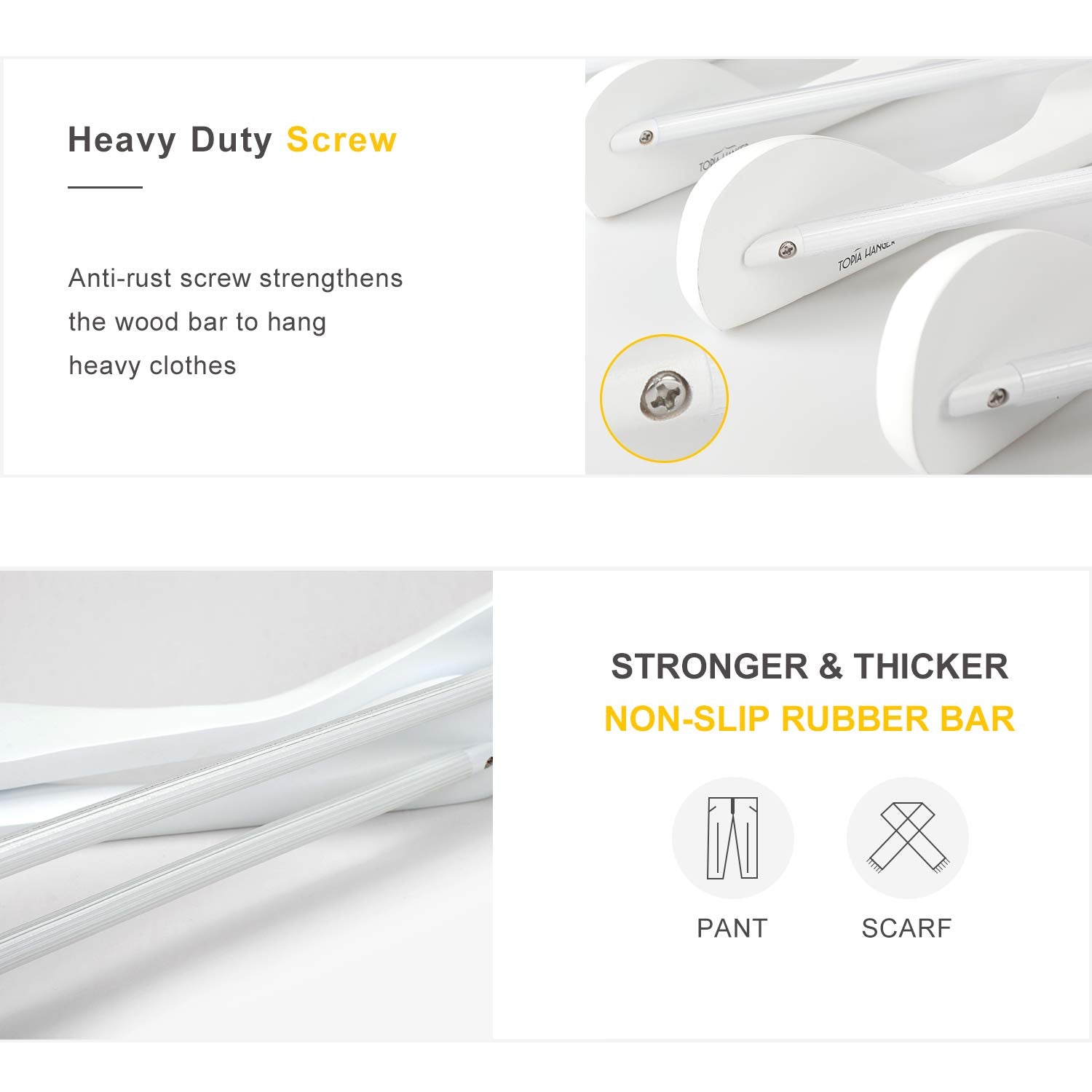 Topia Hanger White Wooden Coat Hanger 6 Pack, Wood Suit Hangers,Glossy Finish With Extra-Wide Shoulder, Thicker White Hooks & An