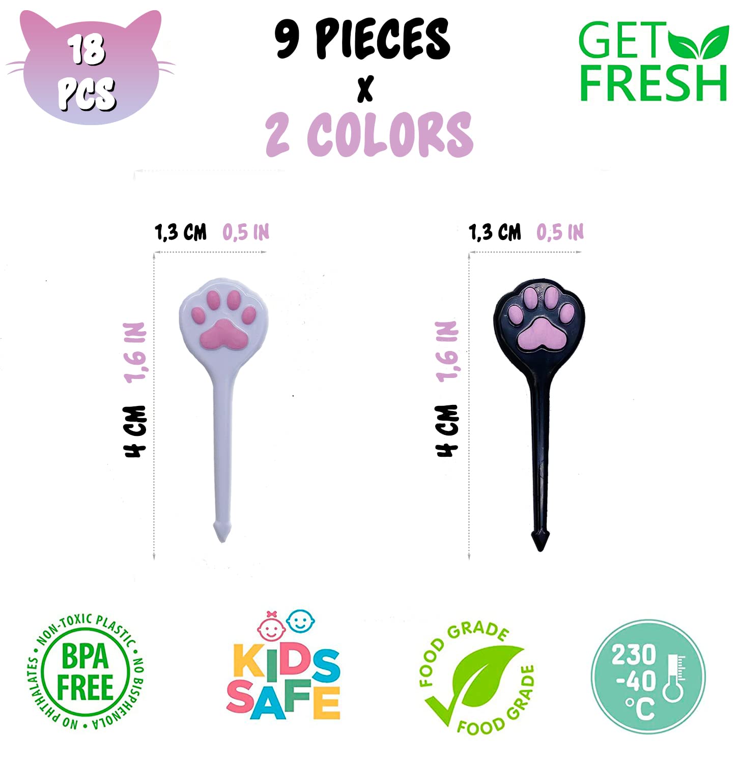 Get Fresh Animal Food Picks For Kids - 18-Pcs Cute Cat Food Picks Set For Toddlers Lunch Box Decoration - Fruit Bento Deco Child