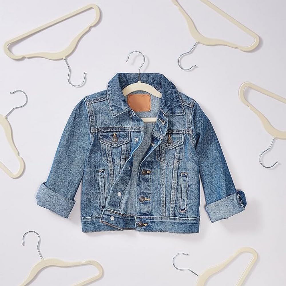 Amazon Basics Kids Velvet, Non-Slip Clothes Hangers For Infant And Toddler, 11.6 Inches (For Baby Clothes), Pack Of 50, Beige