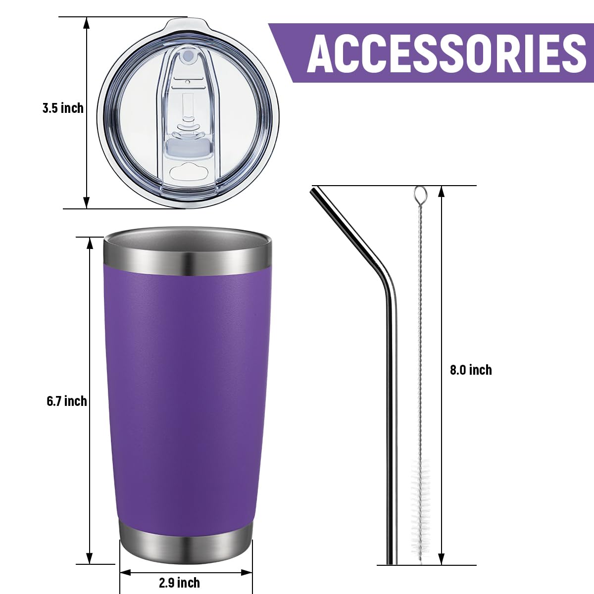 Comooo 20Oz Double Wall Vacuum Insulated Travel Mug, Stainless Steel Tumbler With Lid And Straw For Women Durable Powder Coated