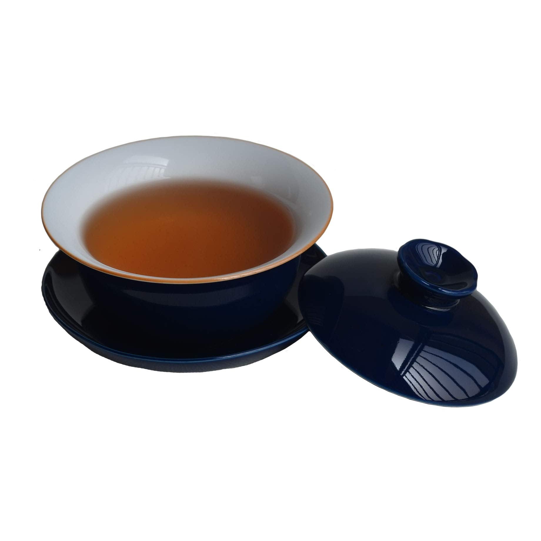 Liang Baobao Porcelain Gaiwan 6.7Oz Teacup White Glazed Tureen Chinese Sancai Cover Bowl Lip Saucer Set (Blue)