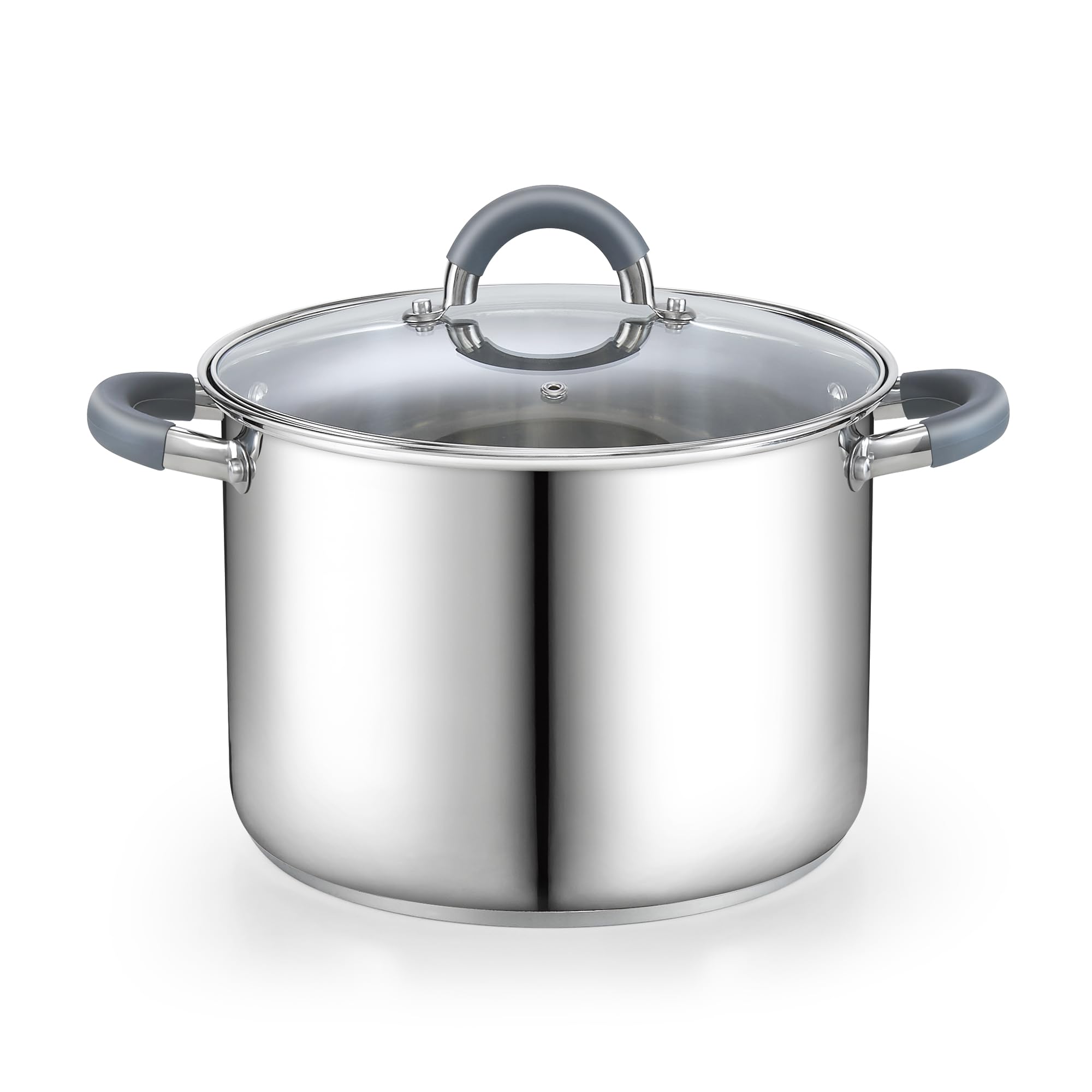 Cook N Home Stock Pot With Lid, 12-Quart Basic Stainless Steel Sauce Cooking Soup Pot, Stay-Cool Silicone Handles