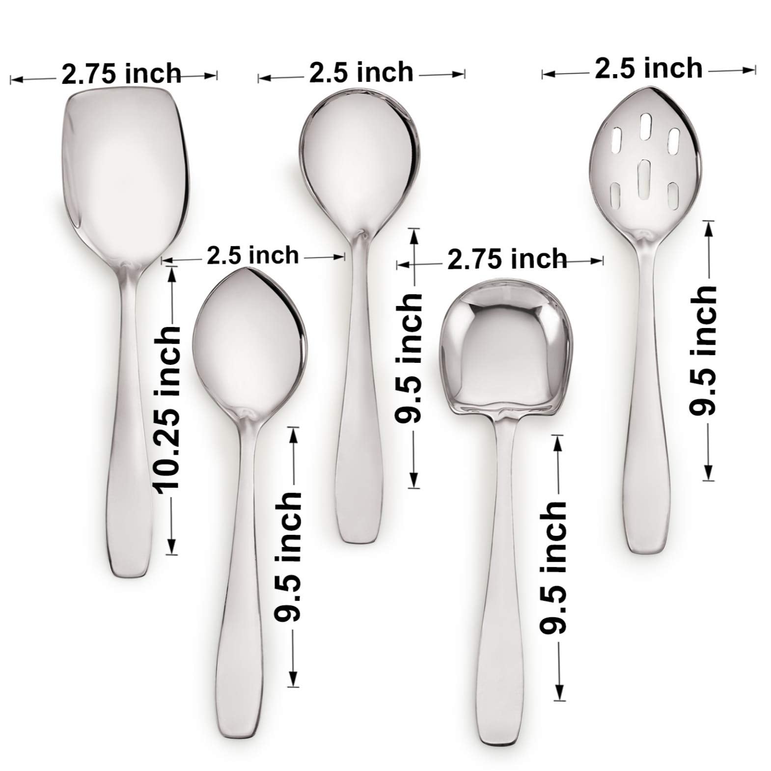 Premium 5 Piece Stainless Steel Cooking & Serving Spoon Set, Includes Solid Spoon, Oval Spoon, Slotted Spoon, Square Spoon & Mul