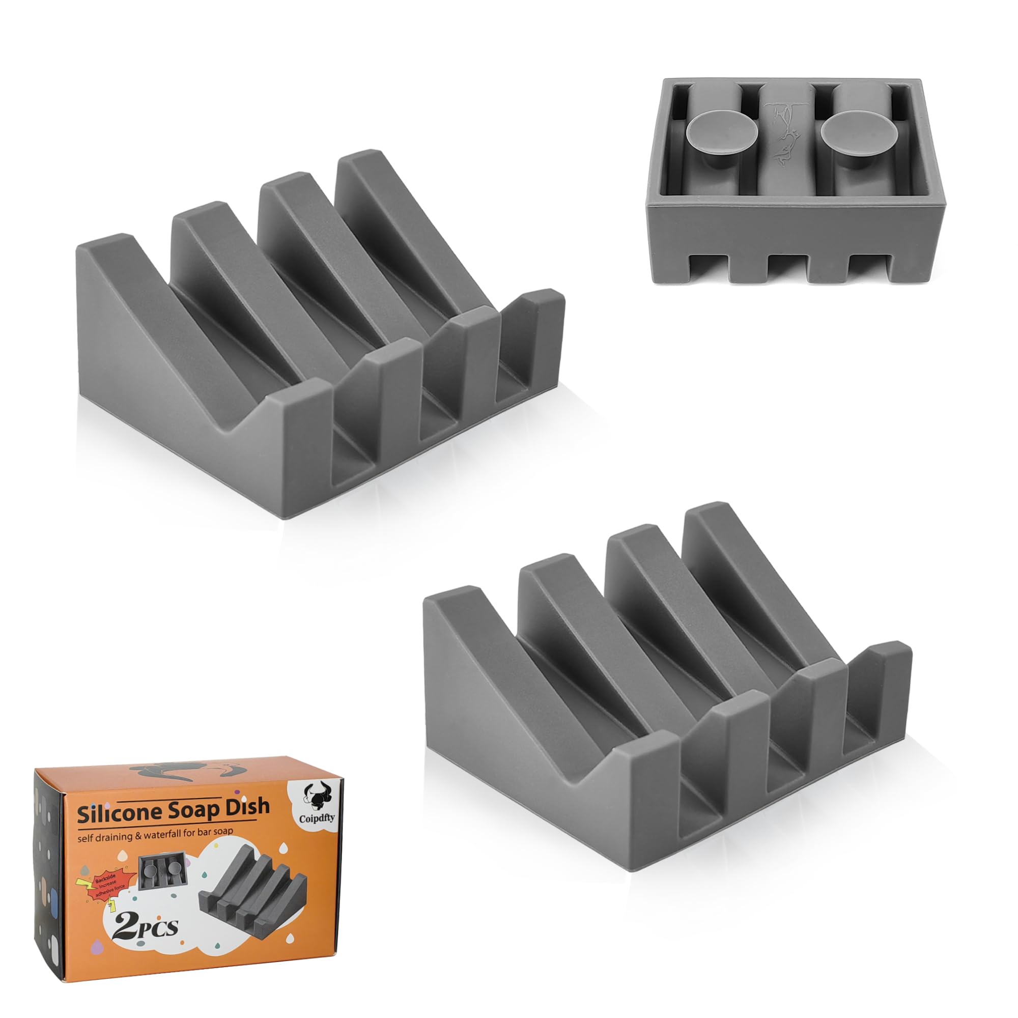 Soap Dishes, Upgrade Suction Silicone Shower Soap Dish With Drianage, Bar Soap Holder & Saver Waterfall Self-Draining To Keep Yo