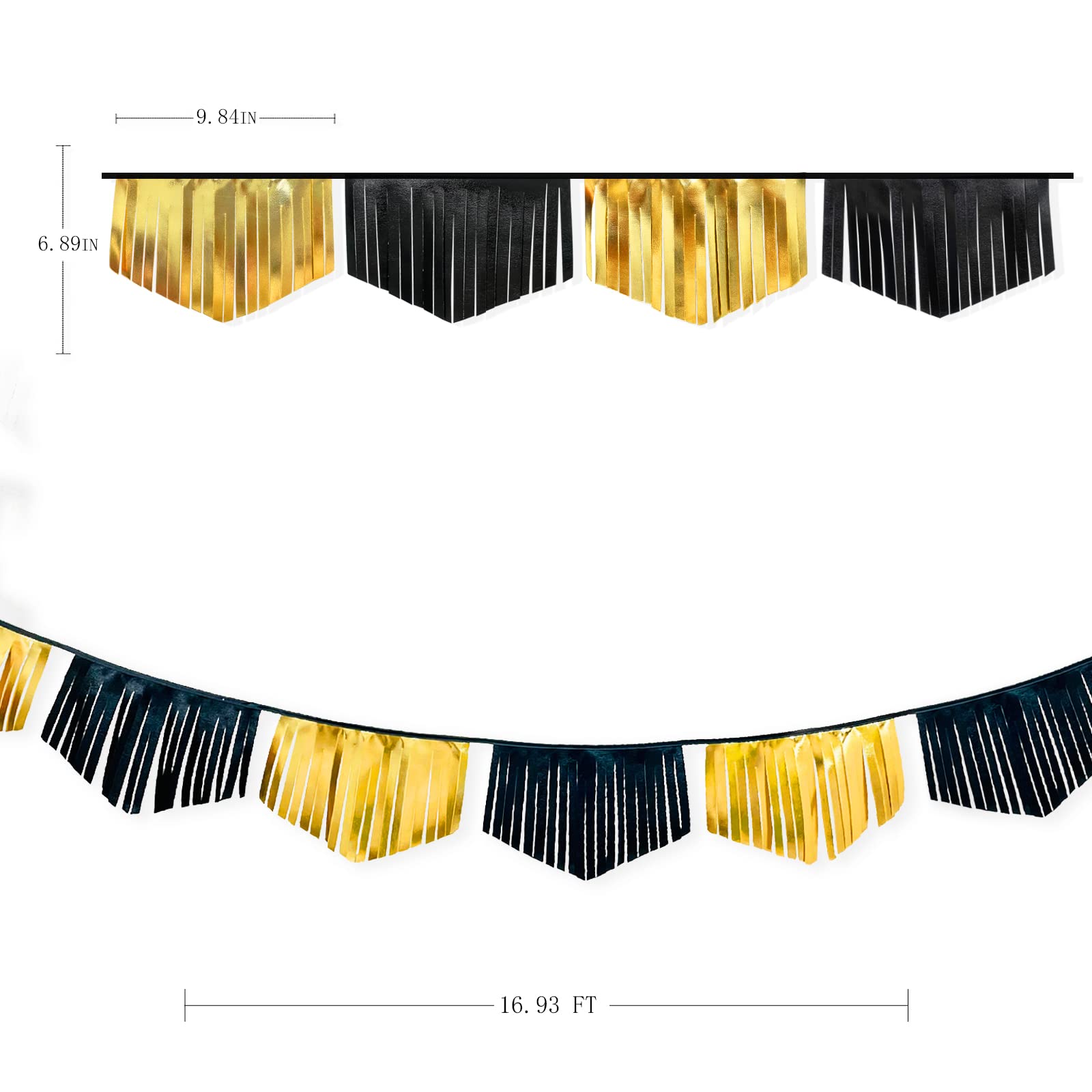 Black And Gold Tassel Banner Double Sided Metallic Fabric Pennant Bunting Flag Garland For Graduation Anniversary Bachelorette B