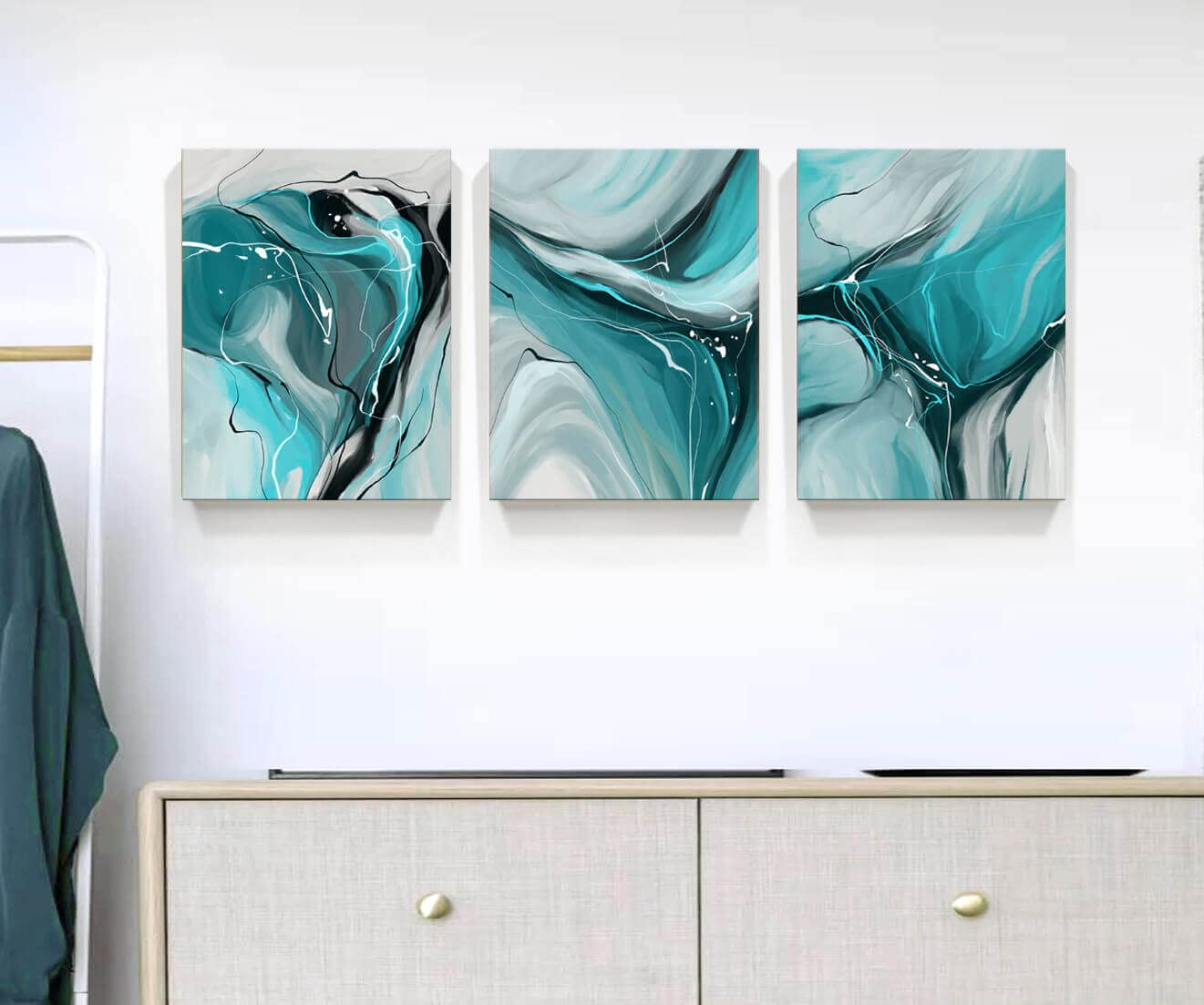 Canvas Painting Abstract Wall Art Teal Wall Art Living Room Canvas Wall Art Bedroom Wall Art Bathroom Wall Art Abstract Watercolor Home Decor Kitchen Poster Art 12x16 Inch/Set of 3 Wall Decor Painting