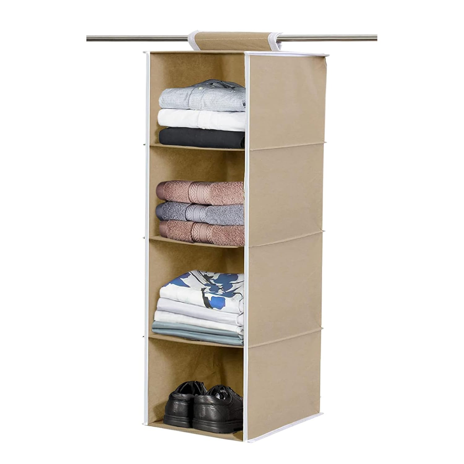 Kuber Industries 4 Shelf Non Wooven Fabric Closet Hanging Organizer,Clothes Storage Hanger For Family Closet Bedroom, Foldable A