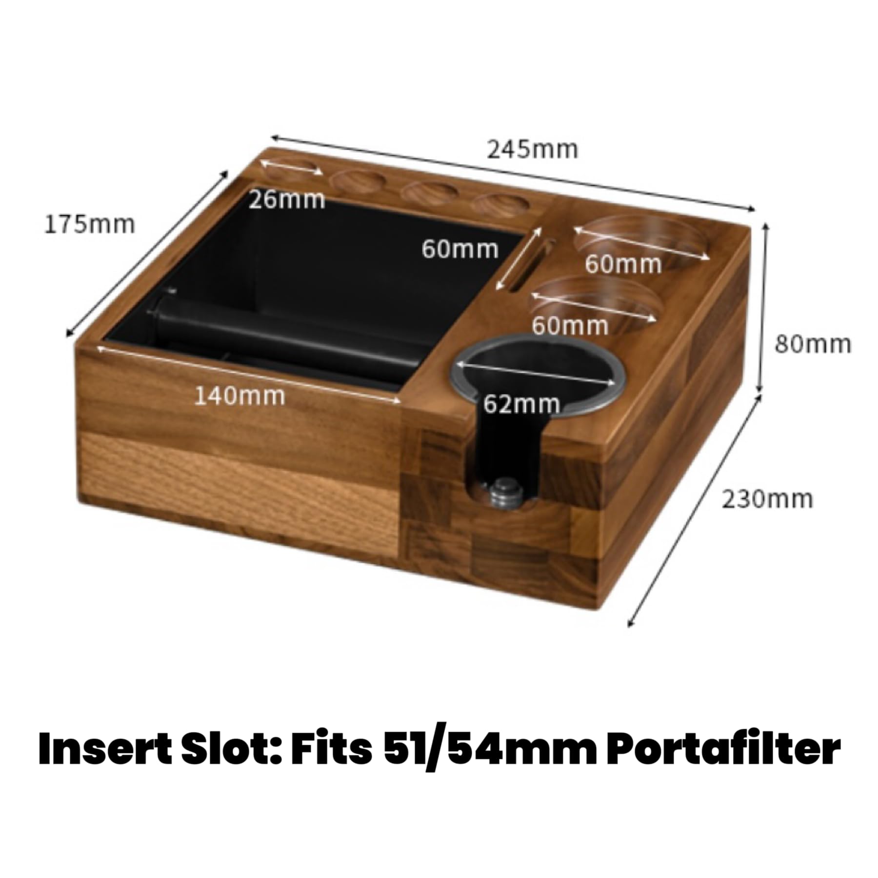N MOJAE 9-in-1 Espresso Knock Box & Tamper Station, Fits 51-58mm Portafilter, Wood, Walnut-V2