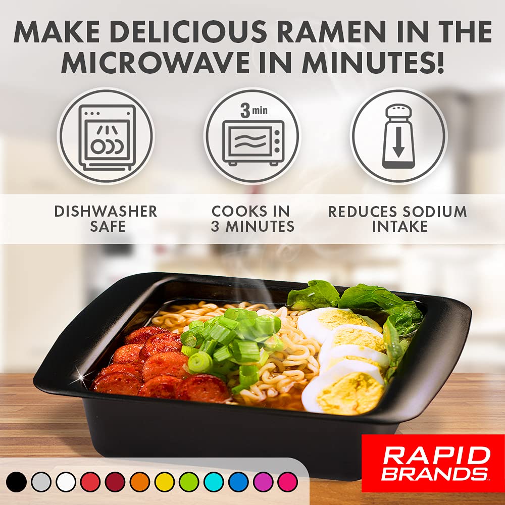 Rapid Brands Rapid Ramen Cooker - Microwave Ramen in 3 Min, BPA Free, Dishwasher Safe, 2-Pack, Black, Model RRC-1002