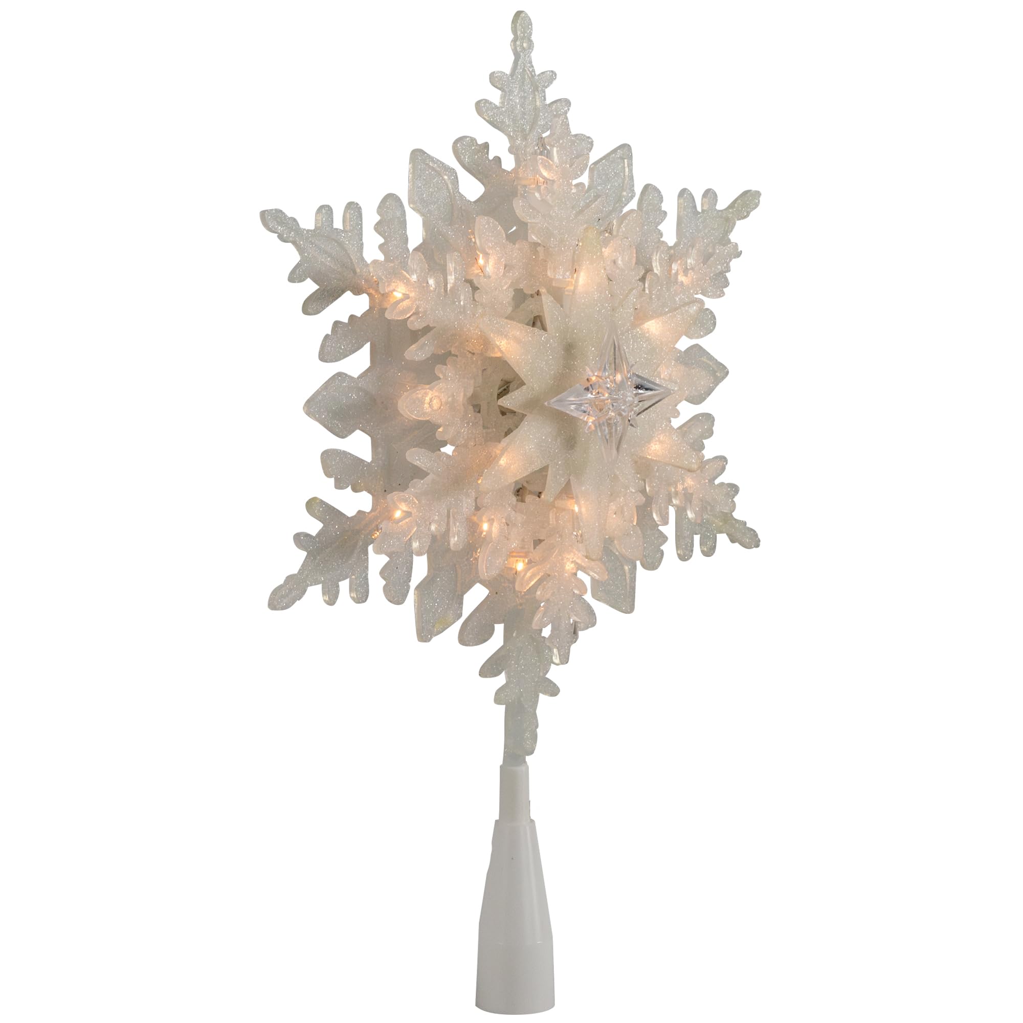 10 Lighted White Frosted 3-D Snowflake Christmas Tree Topper - Clear Lights