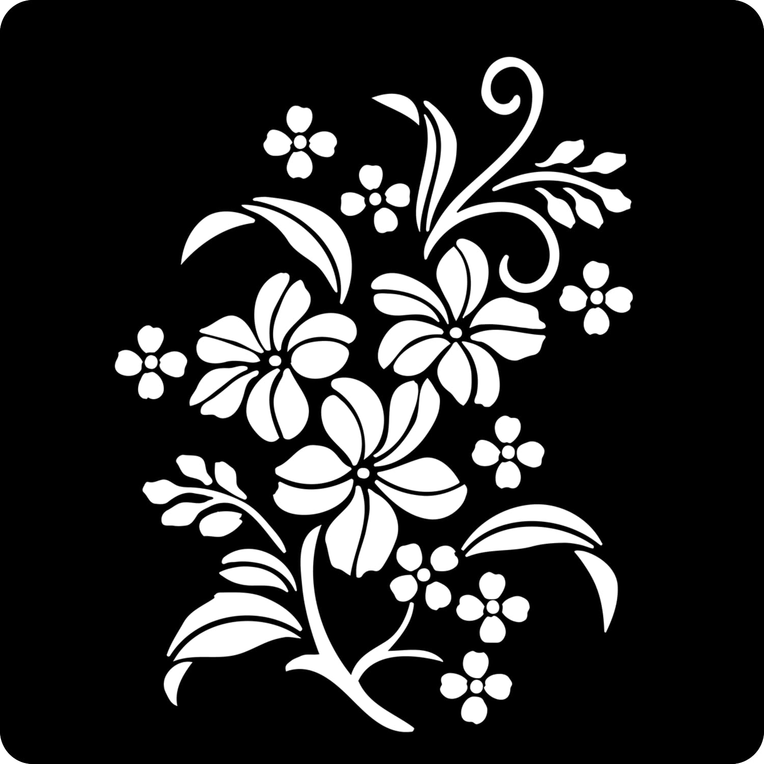 Kachi Pencil Flower With Leaf Craft Stencil For Painting Art Big Size 12X12 Inch Reusable Stencil For Painting, Fabric, Glass, W