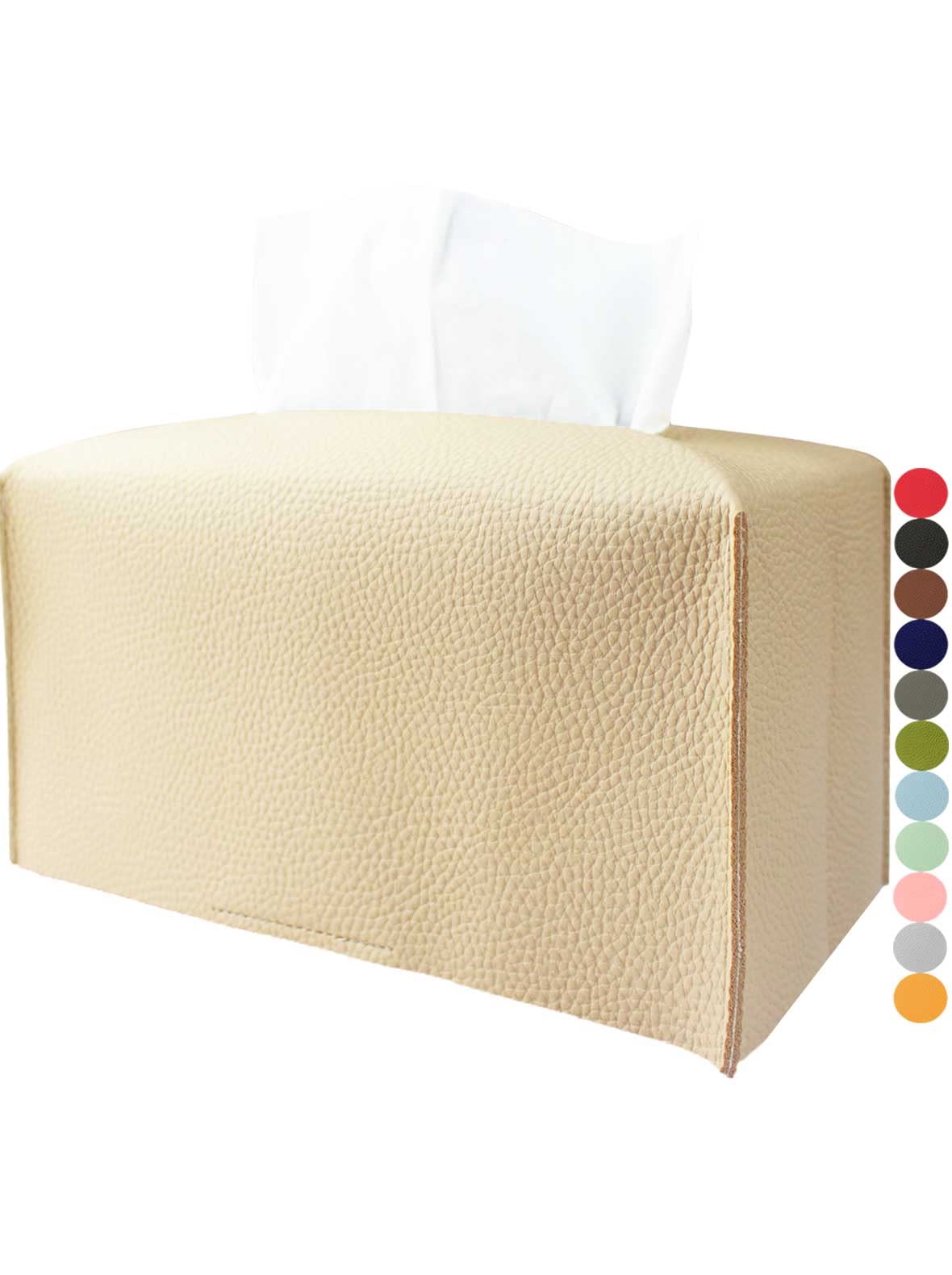 Tissue Box Cover Leather Rectangular - With Bottom Belt [Jesmini, Beige] Modern Large Pu Leather Rectangle Tissue Box Cover Deco