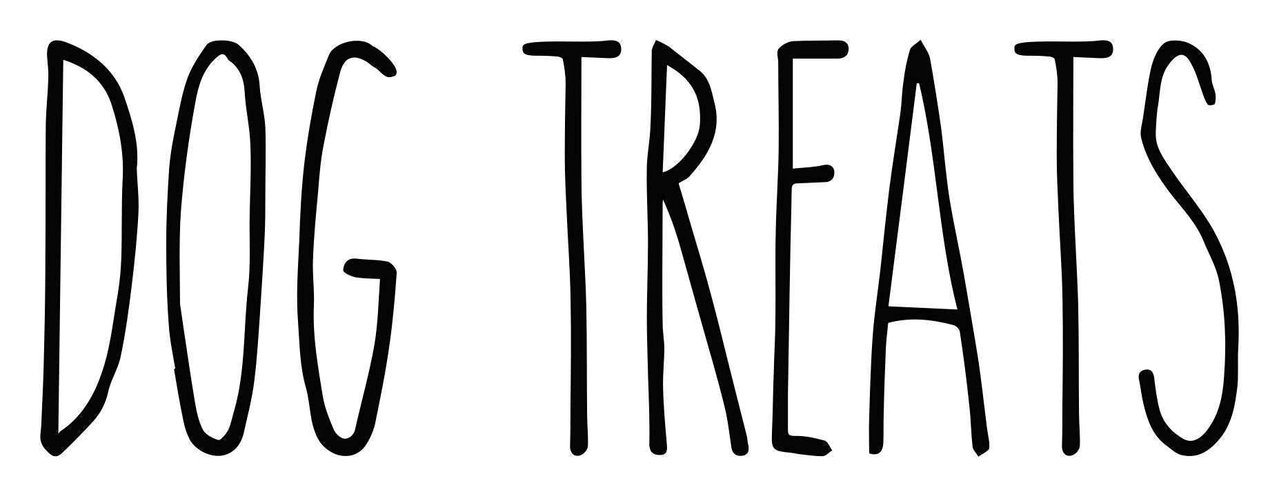 Light Brown - Dog Treats Vinyl Decal - Puppy Pet Snacks Training - Farmhouse Skinny Font - 5.75W X 2H Inches - Die Cut Sticker