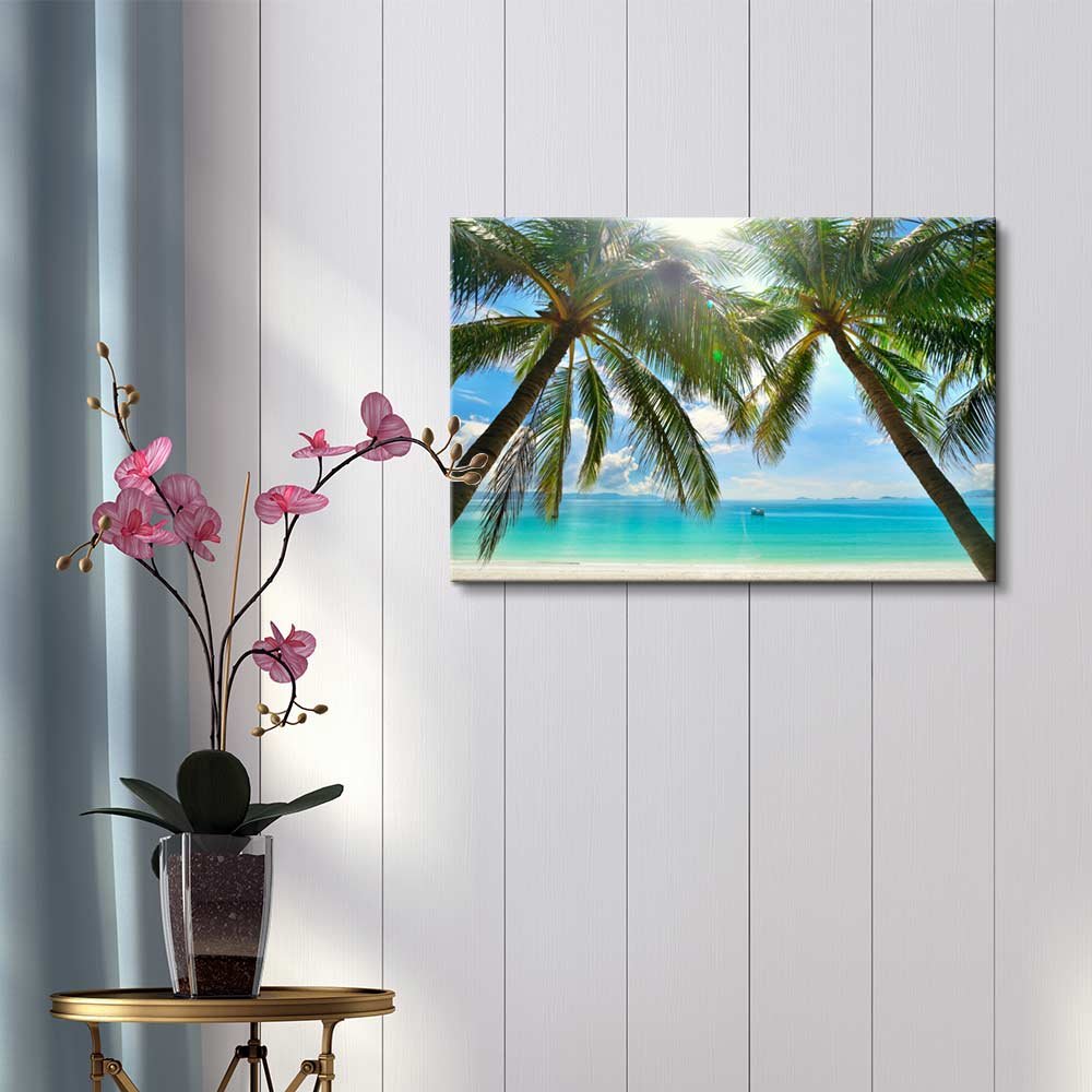 Beautiful Scenery Landscape Sunny Beach With Palm Trees On A Tropical Island - Canvas Art Wall Art - 24'' X 36''