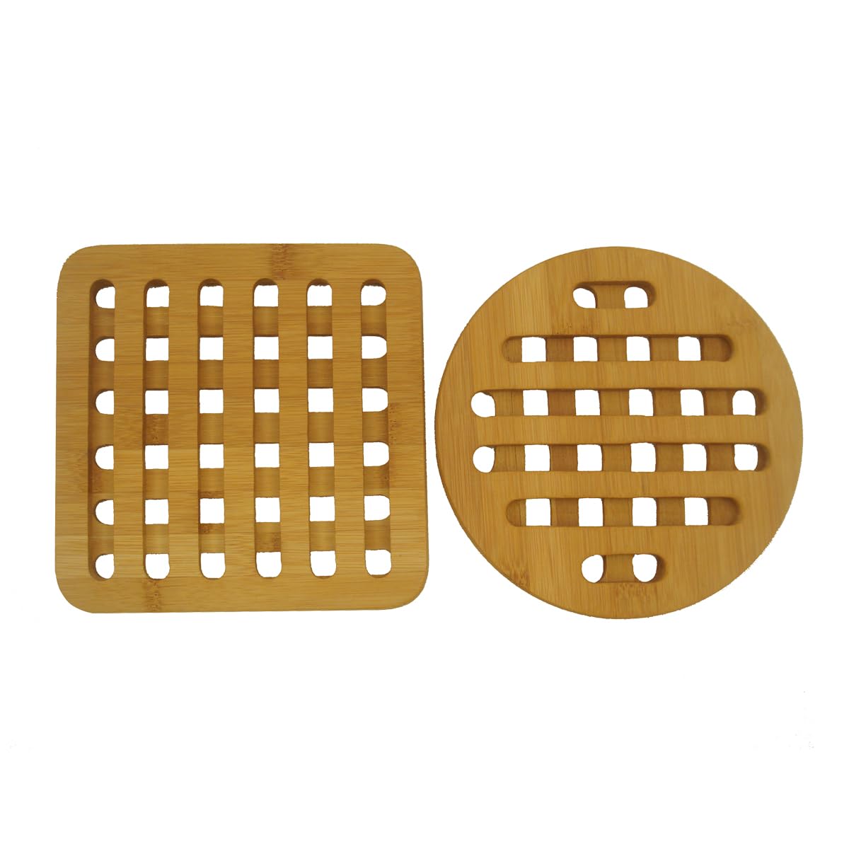 Home Basics Square And Circle Natural Bamboo Trivet Set, Pack Of 2