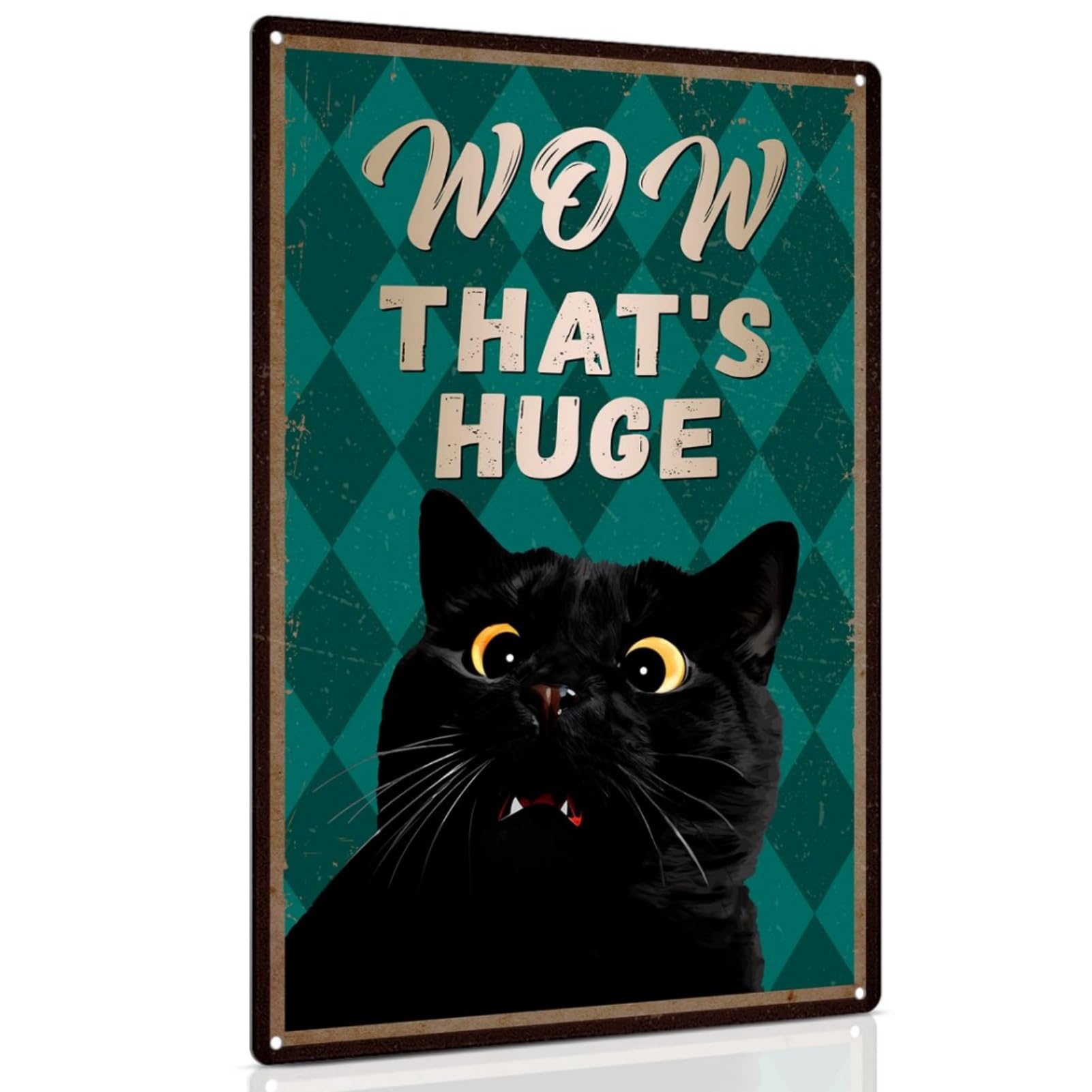 Makabee Funny Black Cat Bathroom Wall Art - Wow ThatS Huge, Vintage Tin Sign Decor Is Cute Gifts For Cat Lovers, 8X12 Inch