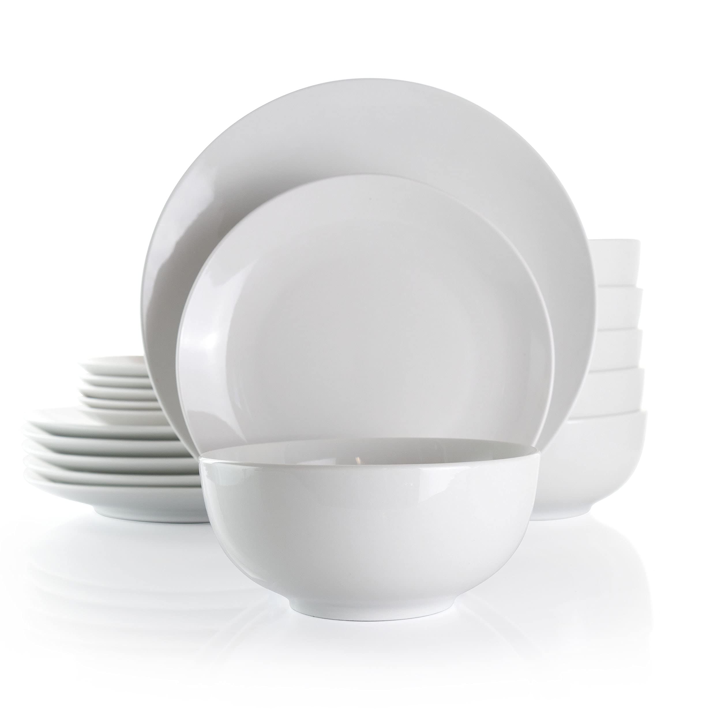 Elama White Porcelain Dish Dinnerware Set, 18 Piece, Luna