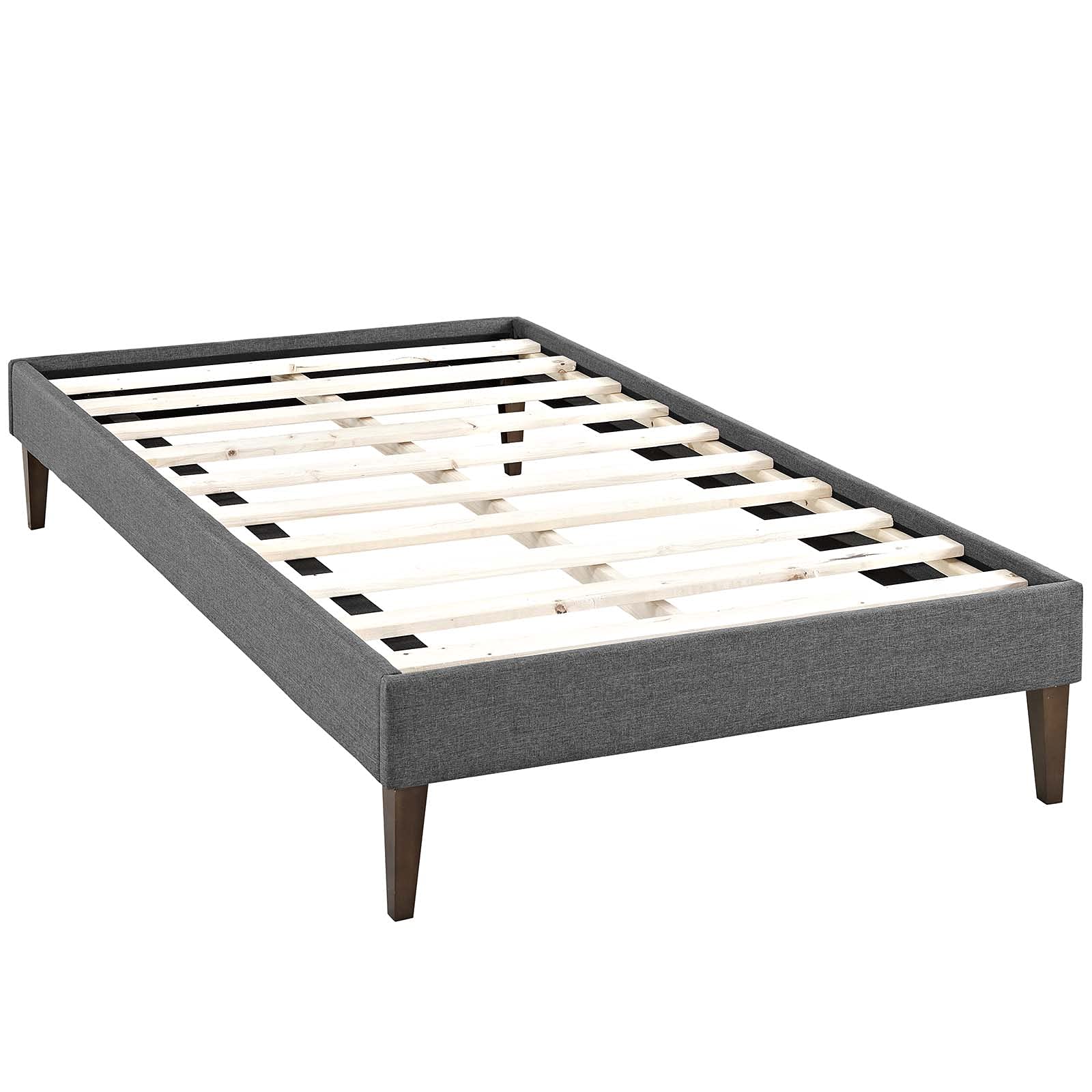 CasaFoyer  Tessie Platform Bed | Solid Wood Frame | Polyester Upholstery | Tapered Legs | Gray | Twin Size | No Box Spring Needed | Mattress Not Included