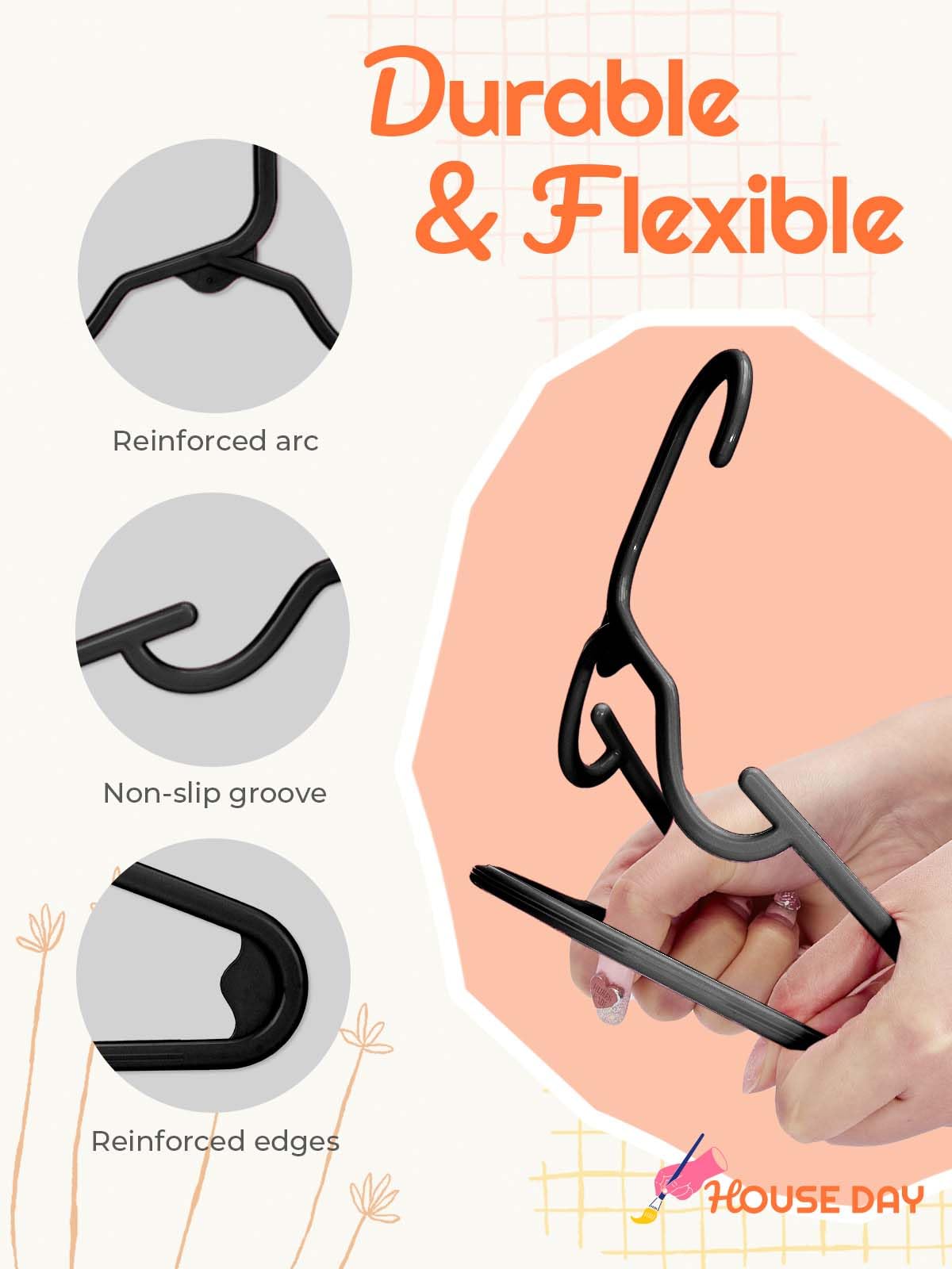 House Day Premium Baby Hangers 60 Pack, 11 Inch Kids Plastic Hangers Black, Slim Childrens Hangers For Infant, Toddler, And Chil