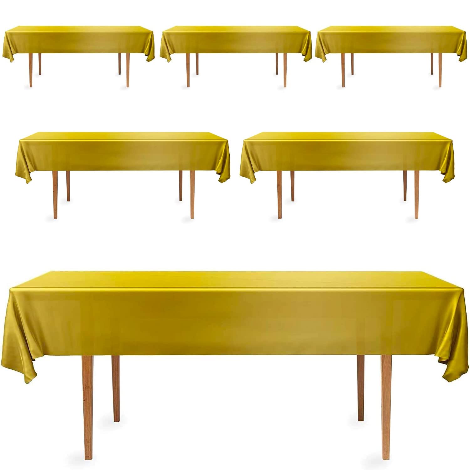 Decorrack 6 Pack Rectangular Tablecloths Bpa-Free Plastic, 54 X 108 Inch, Dining Table Cover Cloth, Gold (6 Pack)