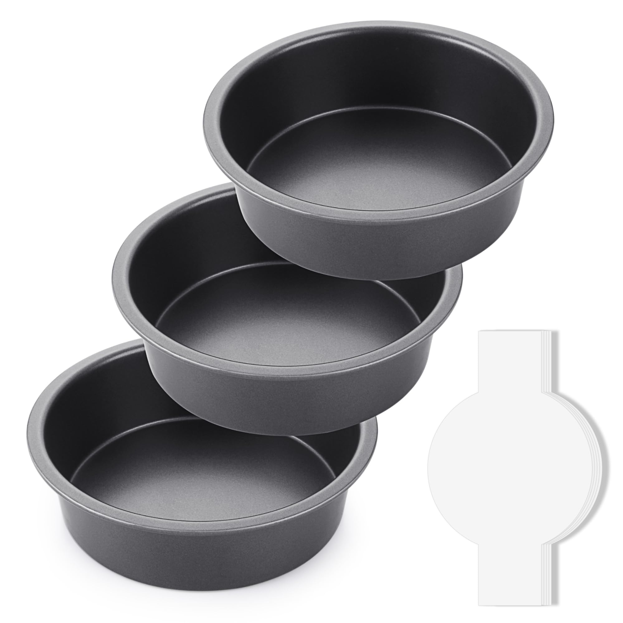 Hongbake 8 Inch Round Cake Pan Set For Baking With 100 Pieces Parchment Paper, Nonstick Deeper Circle Cake Pans With Wider Grips