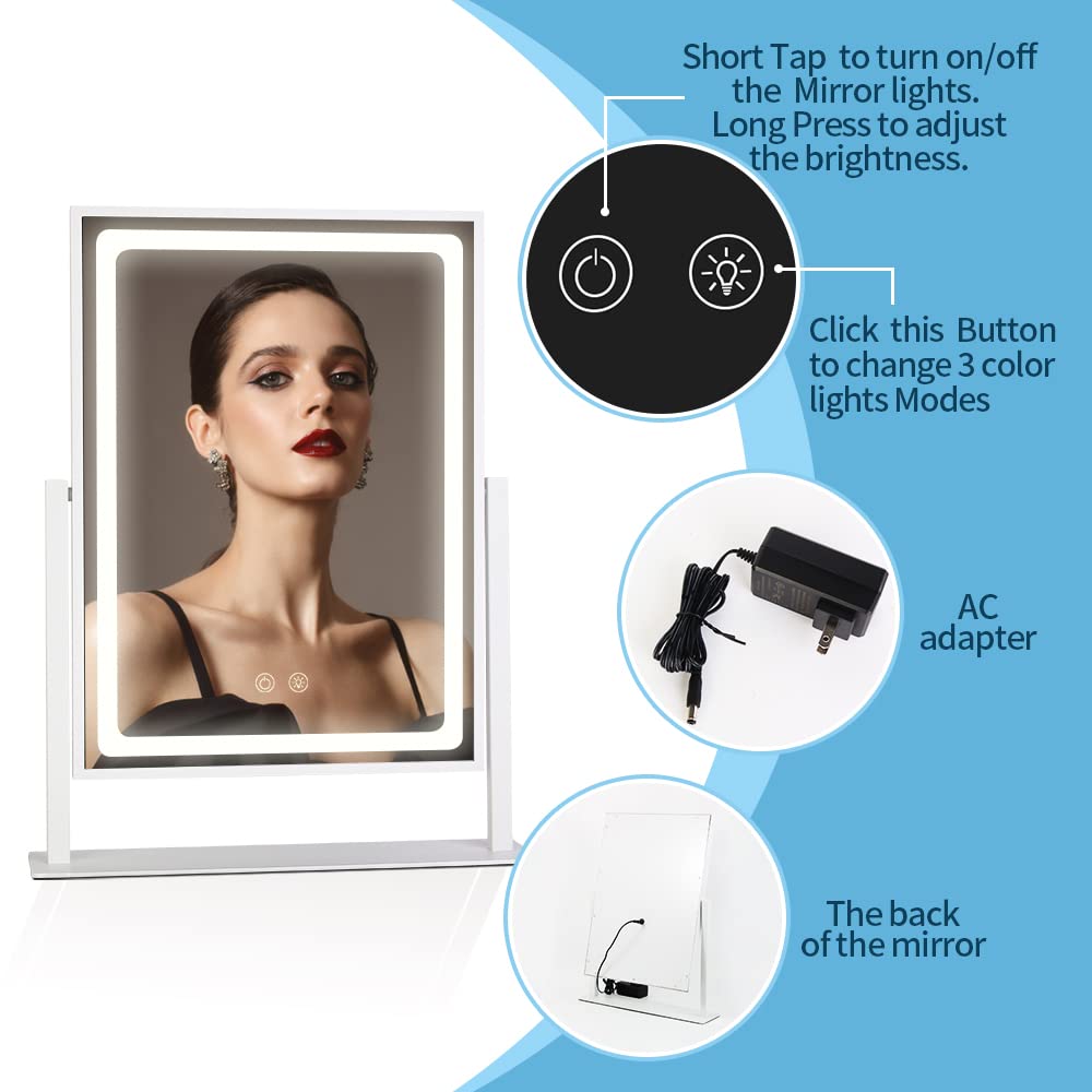 Brightinwd Lighted Makeup Mirror, Hollywood Vanity Mirror With Lights, Touch Control 3 Color Lighting Modes For Bedroom, Detacha