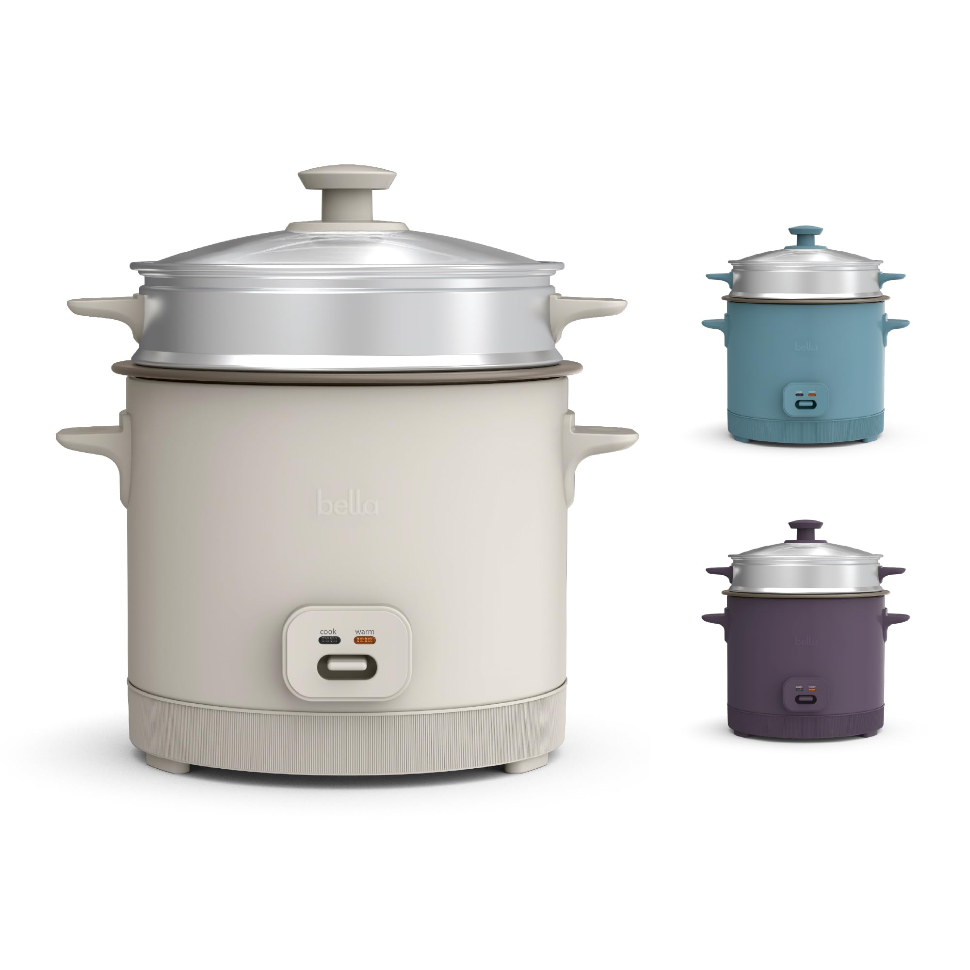 bella 16 Cup Rice Cooker with Steamer, Dishwasher Safe Steaming Basket, Rice Paddle and Measuring Cup, Removable Nonstick Cookin