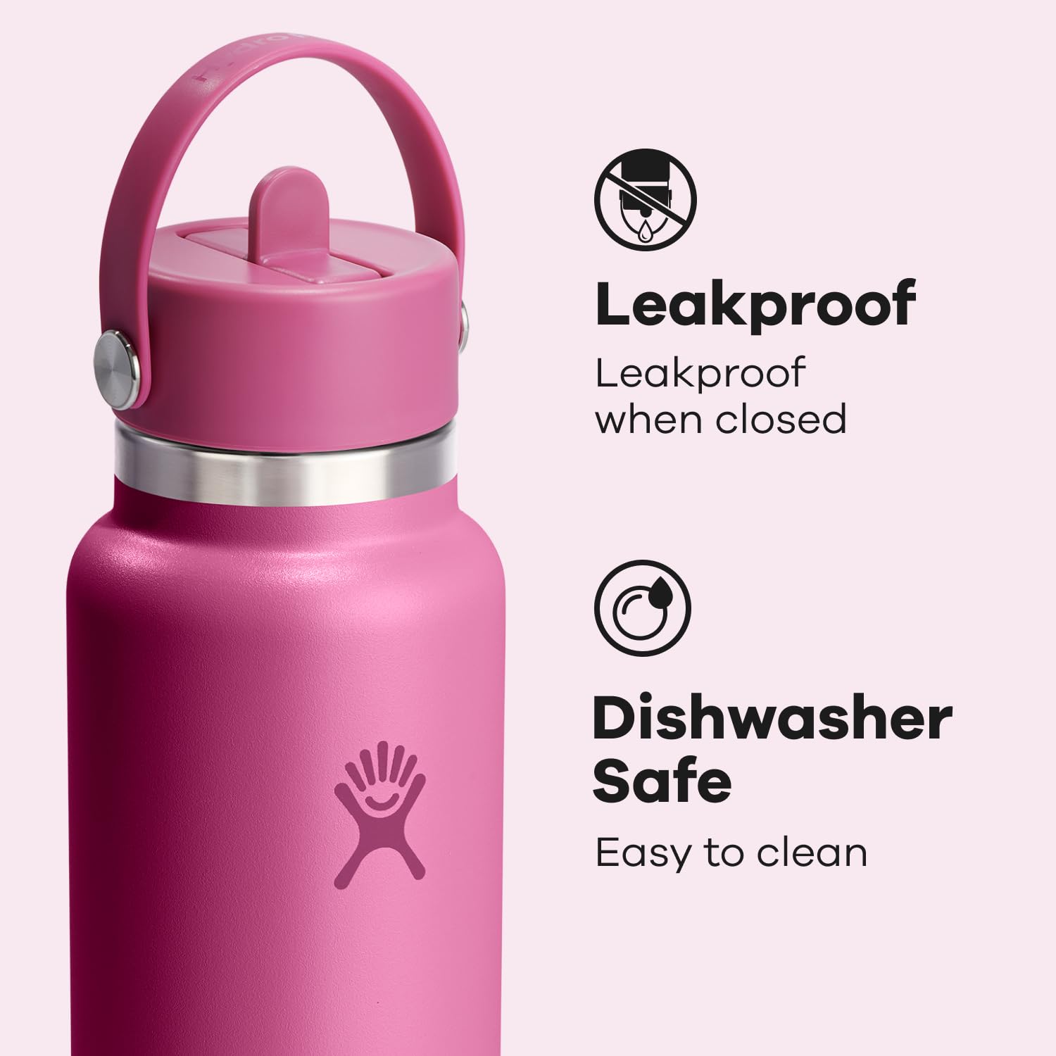 Hydro Flask Water Bottle - Insulated Stainless Steel - Wide Mouth Flex Straw Lid, Non Spill, Leakproof and Refillable in 40 Oz R
