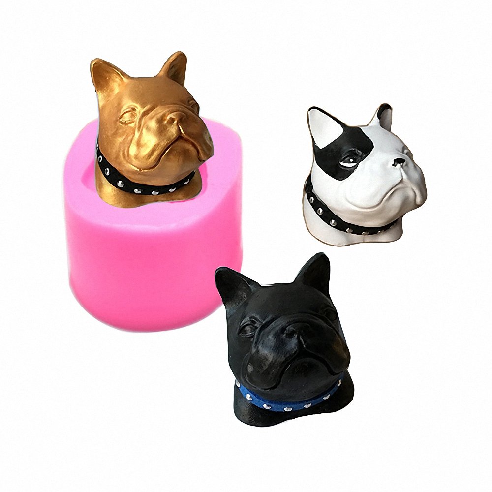 Moldfun French Bulldog Dog Head Silicone Mold For Chocolate, Ice Cube, Fondant, Candle, Plaster, Mini Soap, Wax Crayon Melt, Cak