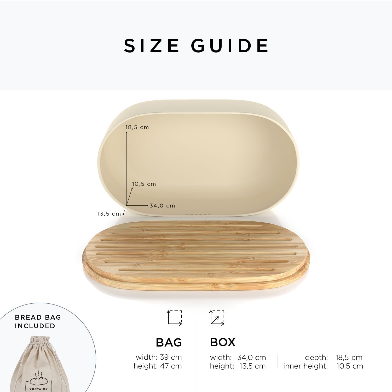 Lars Nysm Bread Box I Metal Bread Box With Linen Bread Bag For Long Lasting Freshness I Bread Box With Bamboo Lid Usable As Cutt