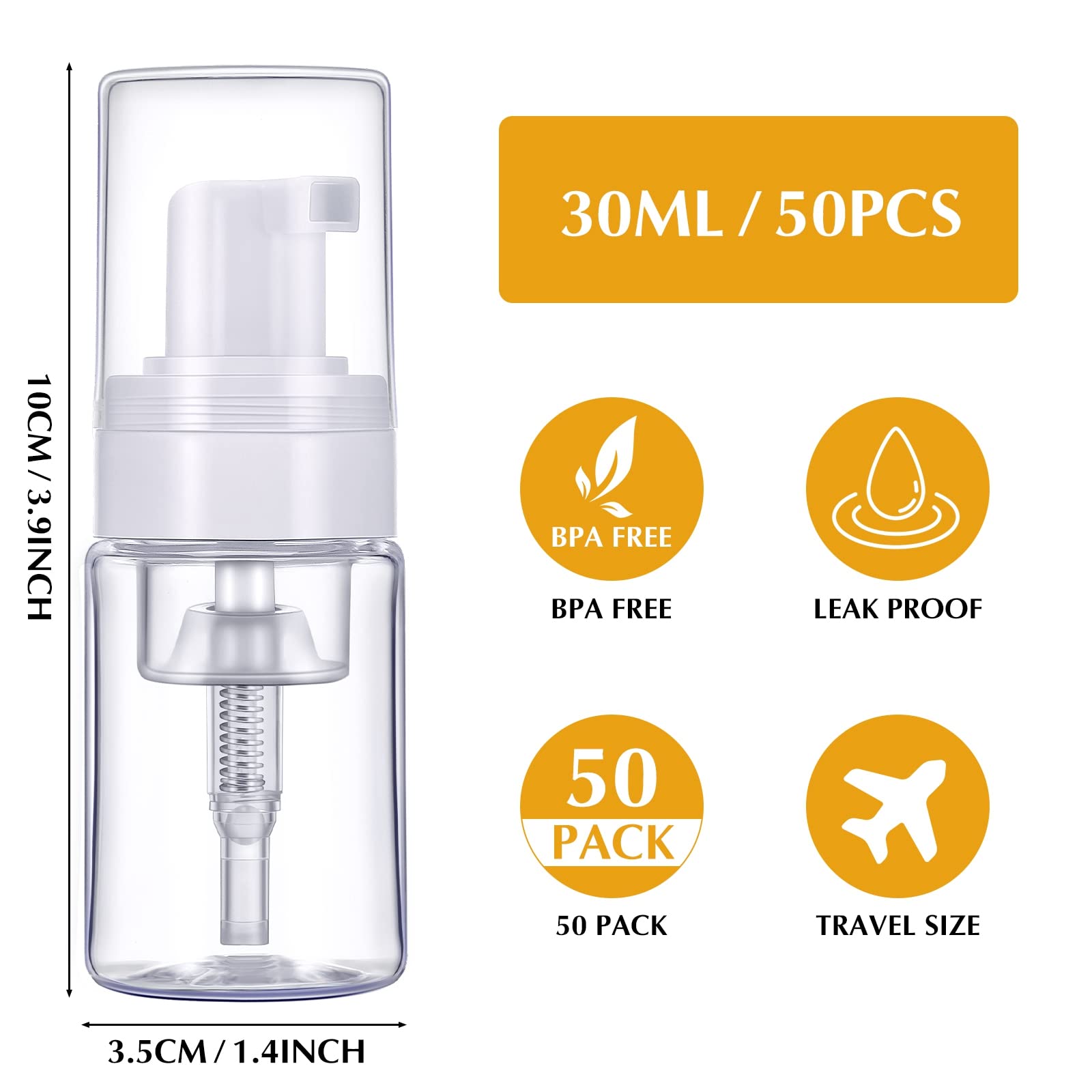 50 Pack Foam Pump Bottle 1Oz/ 30Ml Refillable Dispenser Travel Size Plastic Mini Foam Pump Bottle Lash Shampoo Bottles Portable