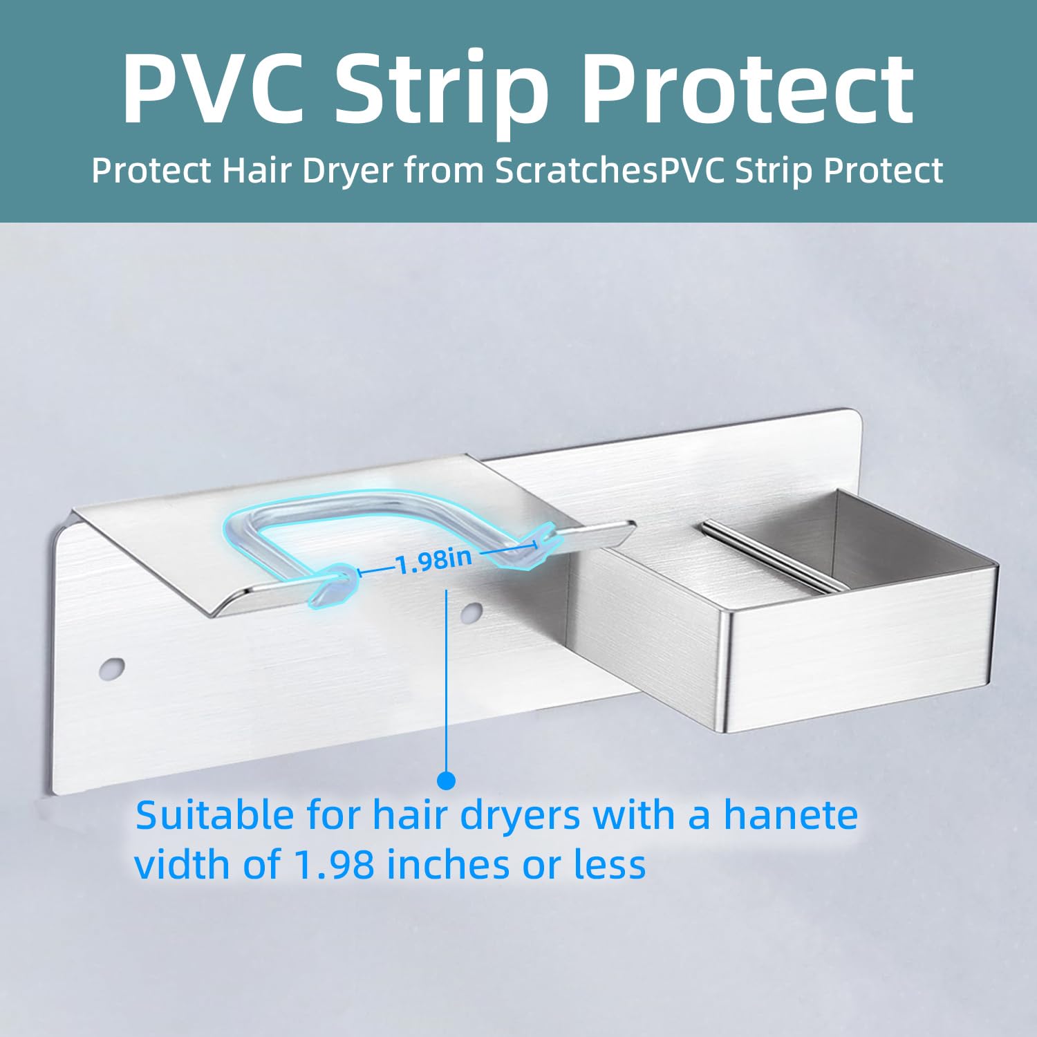 Hair Dryer Holder Wall Mounted, Stainless Steel Blow Dryer Holder For Bathroom, Hair Dryer And Straightener Holder Adhesive Or D