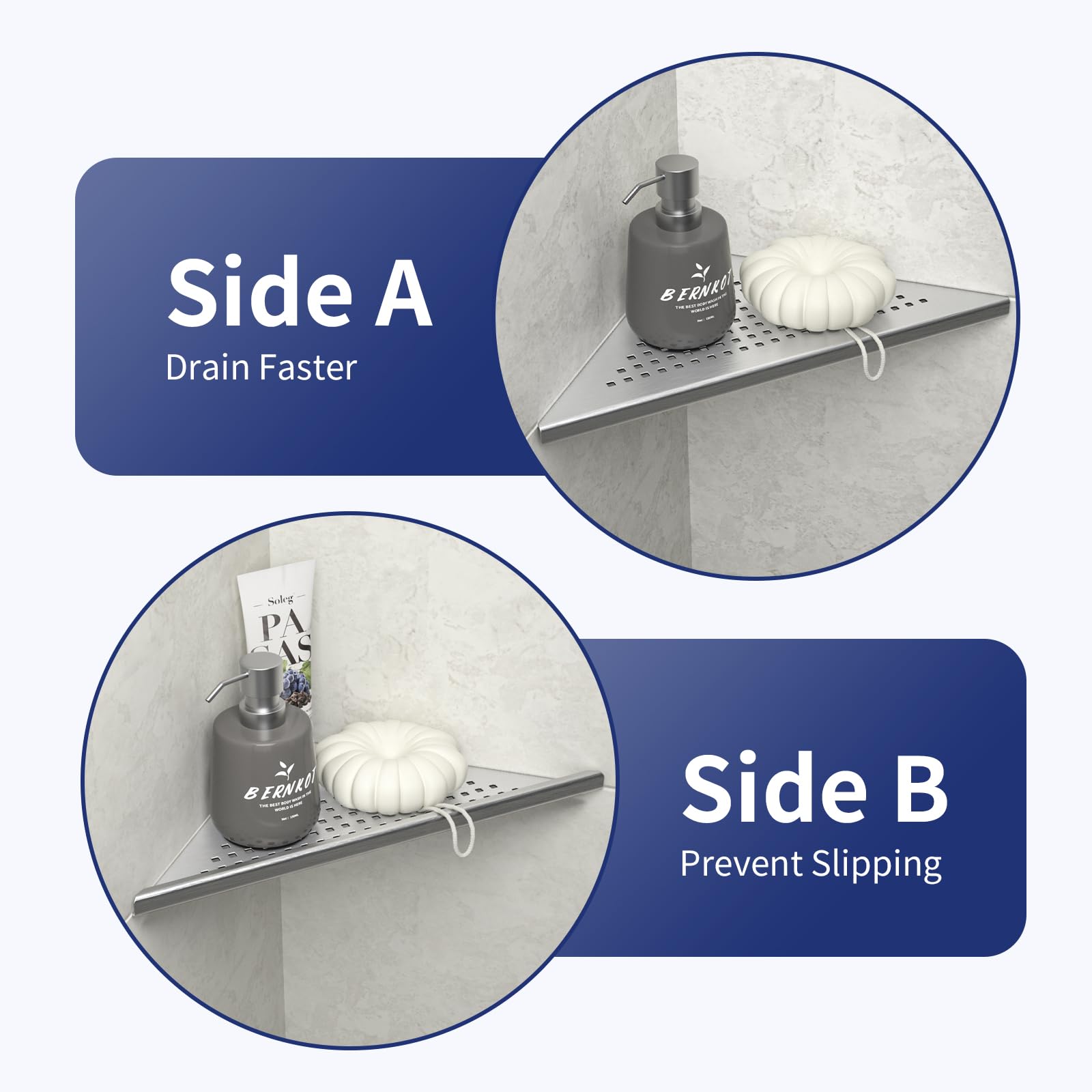 Bernkot Corner Shower Shelf 2 Pack, 304 Stainless Steel Grout In Shelves For Bathroom, 10'' Recessed Shelf Rack For Tiled Wall(1