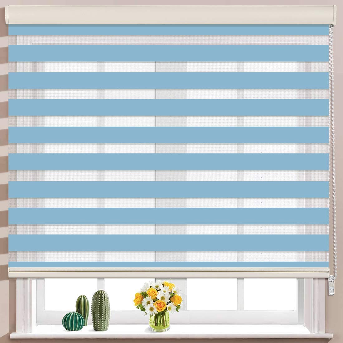 Zebra Blinds Polyester Curtain For Windows (Blue)