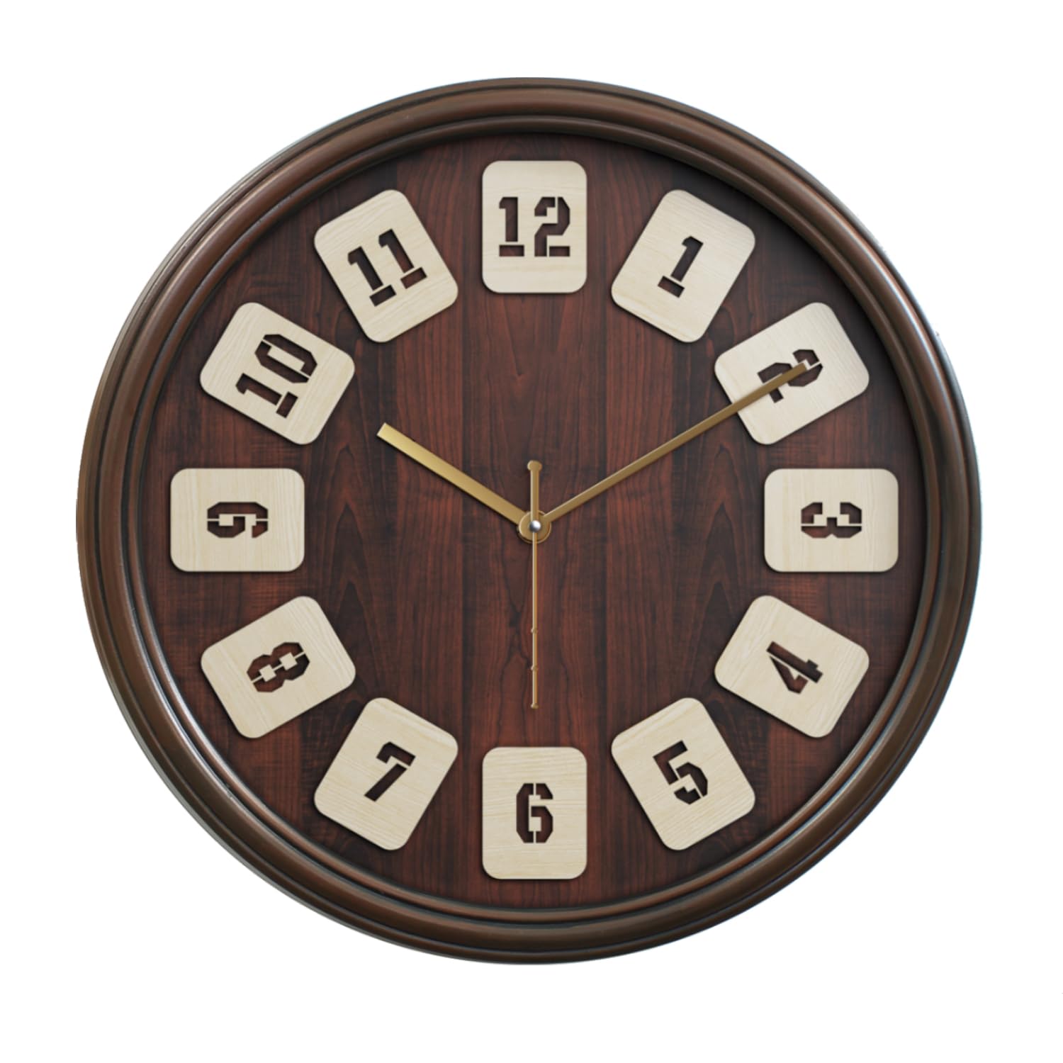 Amazon Brand - Solimo 12-Inch Decorative Numbers Silent Movement Wooden Base Analog Wall Clock (Brown Frame)