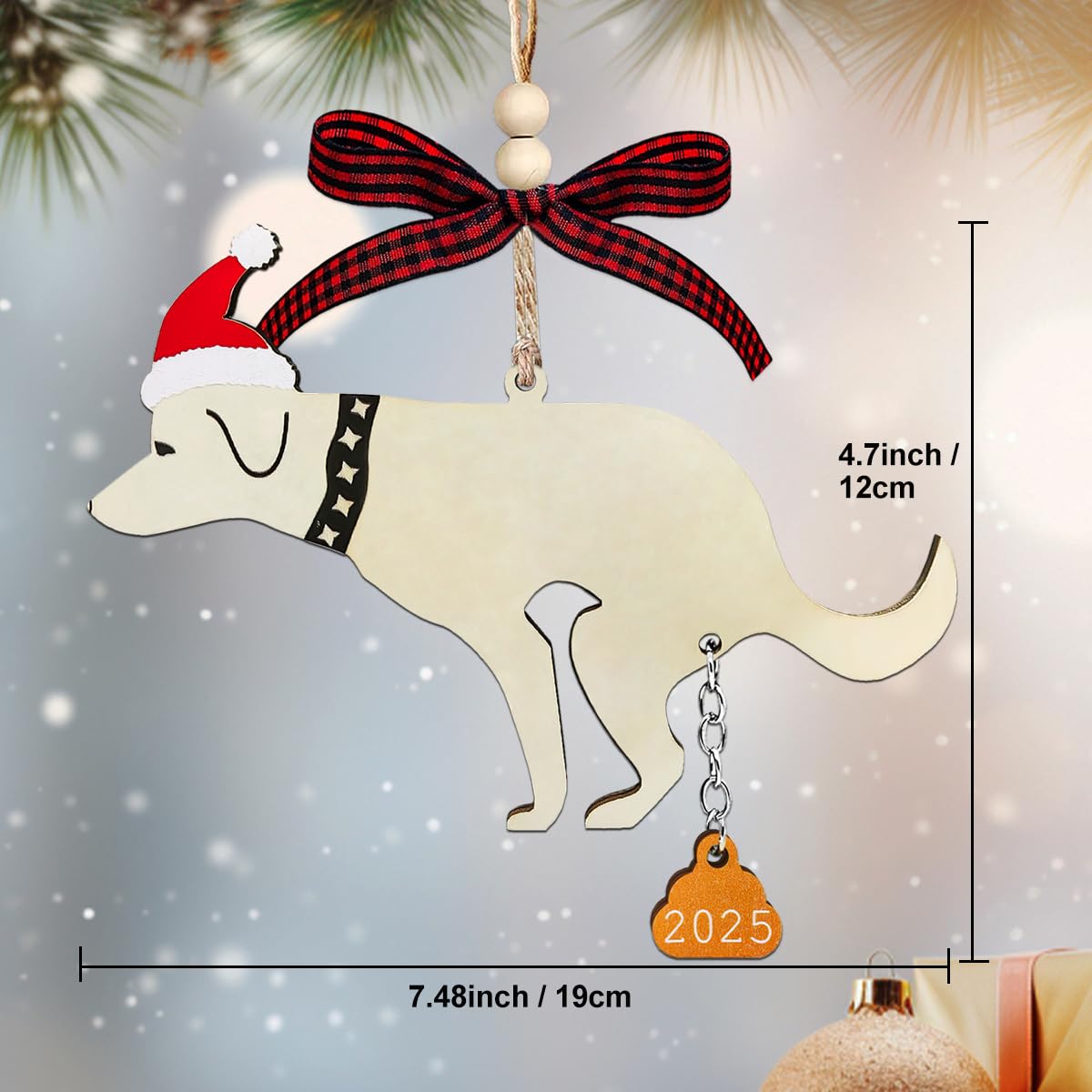 Funny Christmas Ornaments 2025, Wooden Dog Ornament - Fun Ornaments for Adults Exchange, Unique Ornament - Christmas Funny Gifts