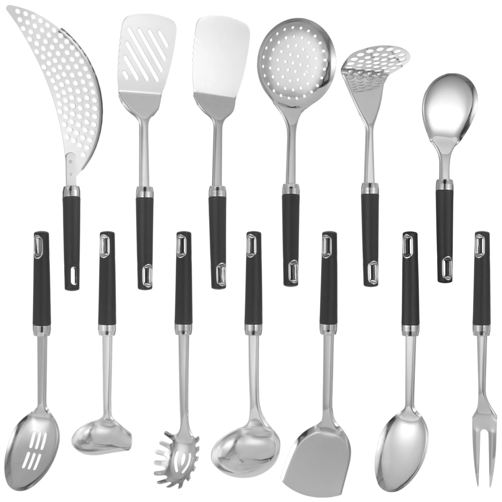 13 Pcs Stainless Steel Cooking Utensils Set, Sturdy Kitchen Tools with HeatResistant Handles, Mirror Polished & Dishwasher Safe