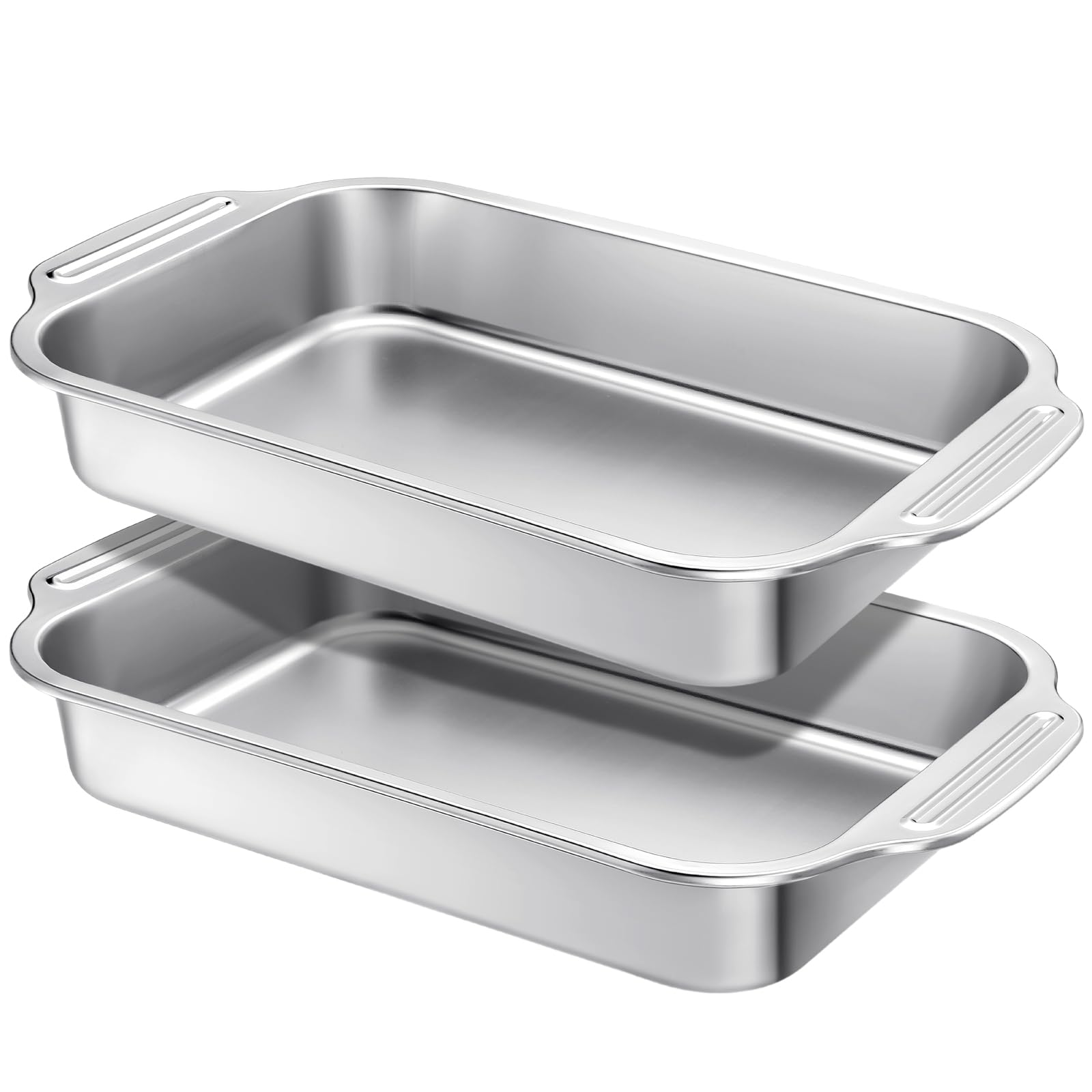 Funnymoom 2 Pcs 12 x 8 Stainless Steel Cake Pan with Handle