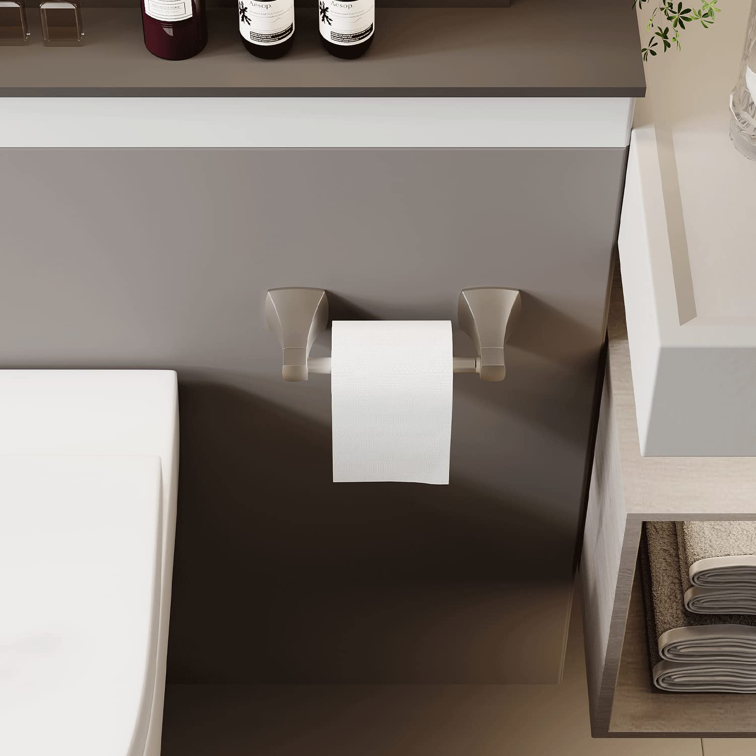 WZRUA Brushed Nickel Toilet Paper Holder Bathroom Double Post Pivoting Tissue Roll Holder Stainless Steel and Zinc Alloy Wall Mount