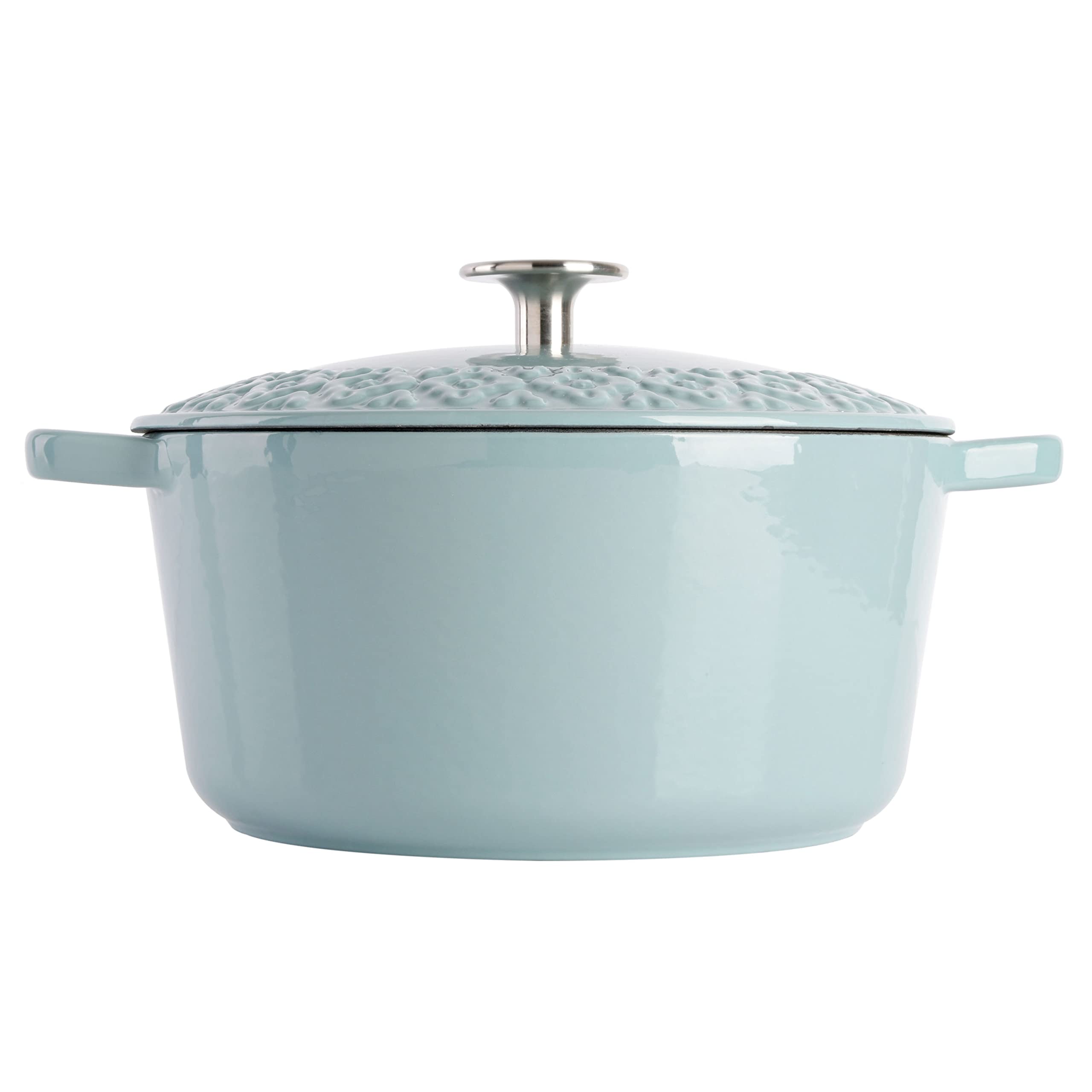 Spice By Tia Mowry 3.5 Qt Enameled Cast Iron Dutch Oven W/Embossed Lid - Aqua Blue